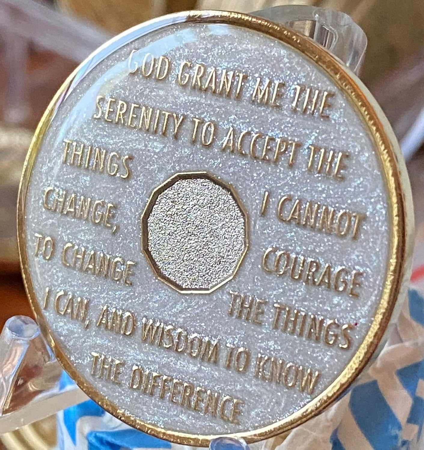 19 Year AA Medallion Opulent Pearl Tri-Plate Sobriety Chip