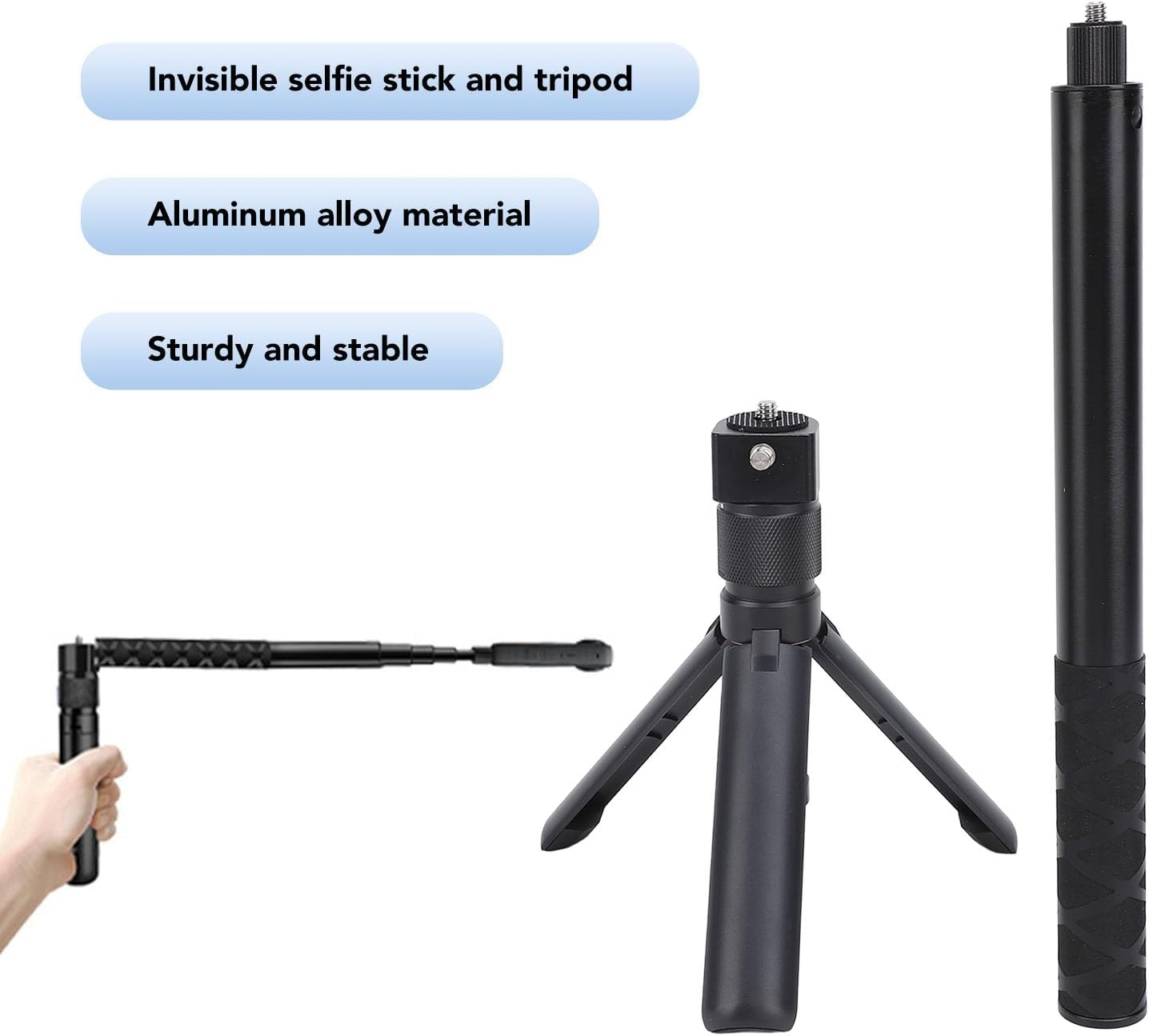 Invisible Selfie Stick for Insta360 X4, X3, ONE X2, ONE X, ONE RS Action Cameras, Extendable 28Cm to 120Cm, with Time Handle Tripod image number 4