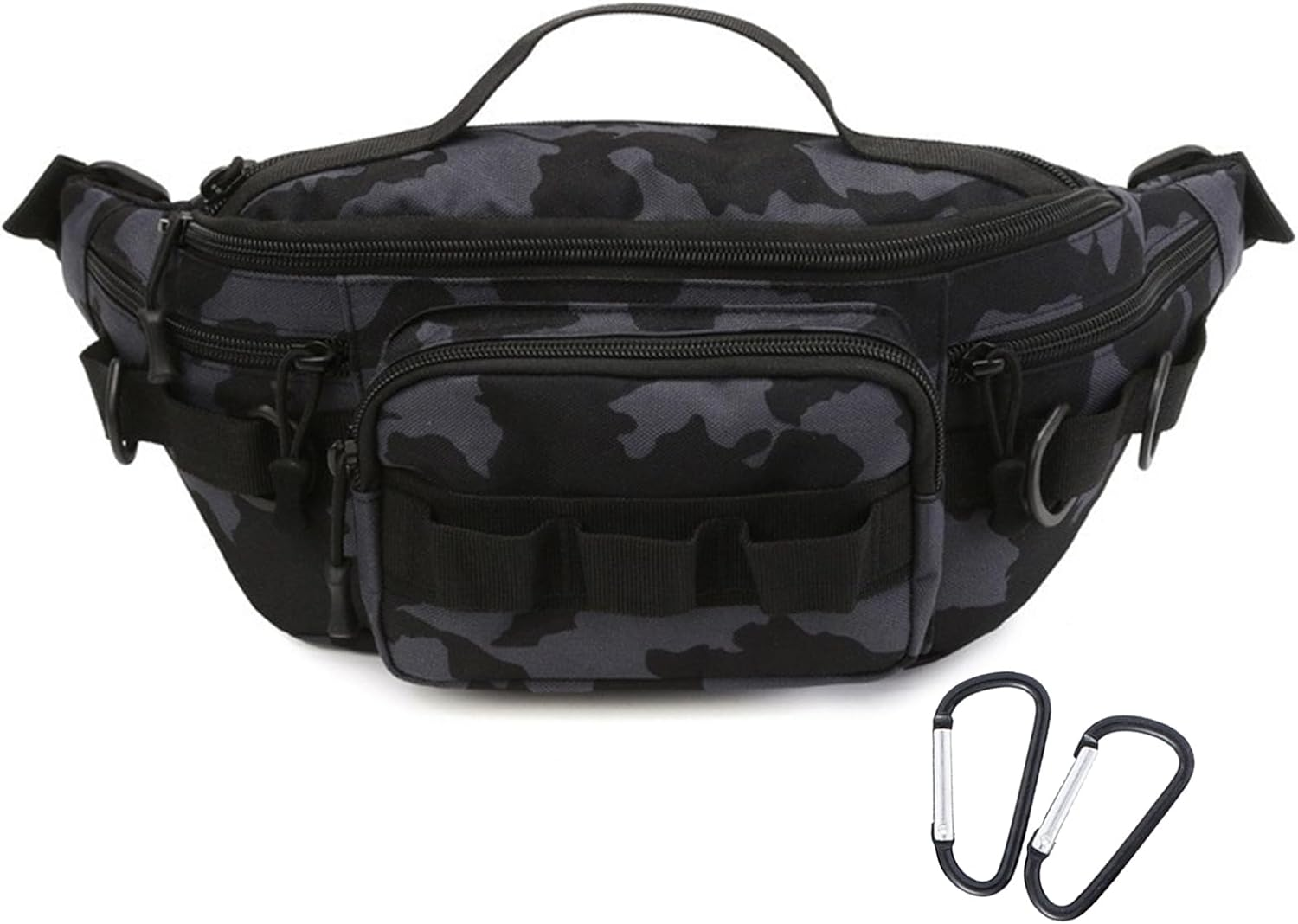 Tactical Fanny Pack, Water-Resistant Military Waist Bag for Outdoor Fishing, Hiking, Climbing - Small Tackle Storage Pack with 2 Mini Carabiners, Tan