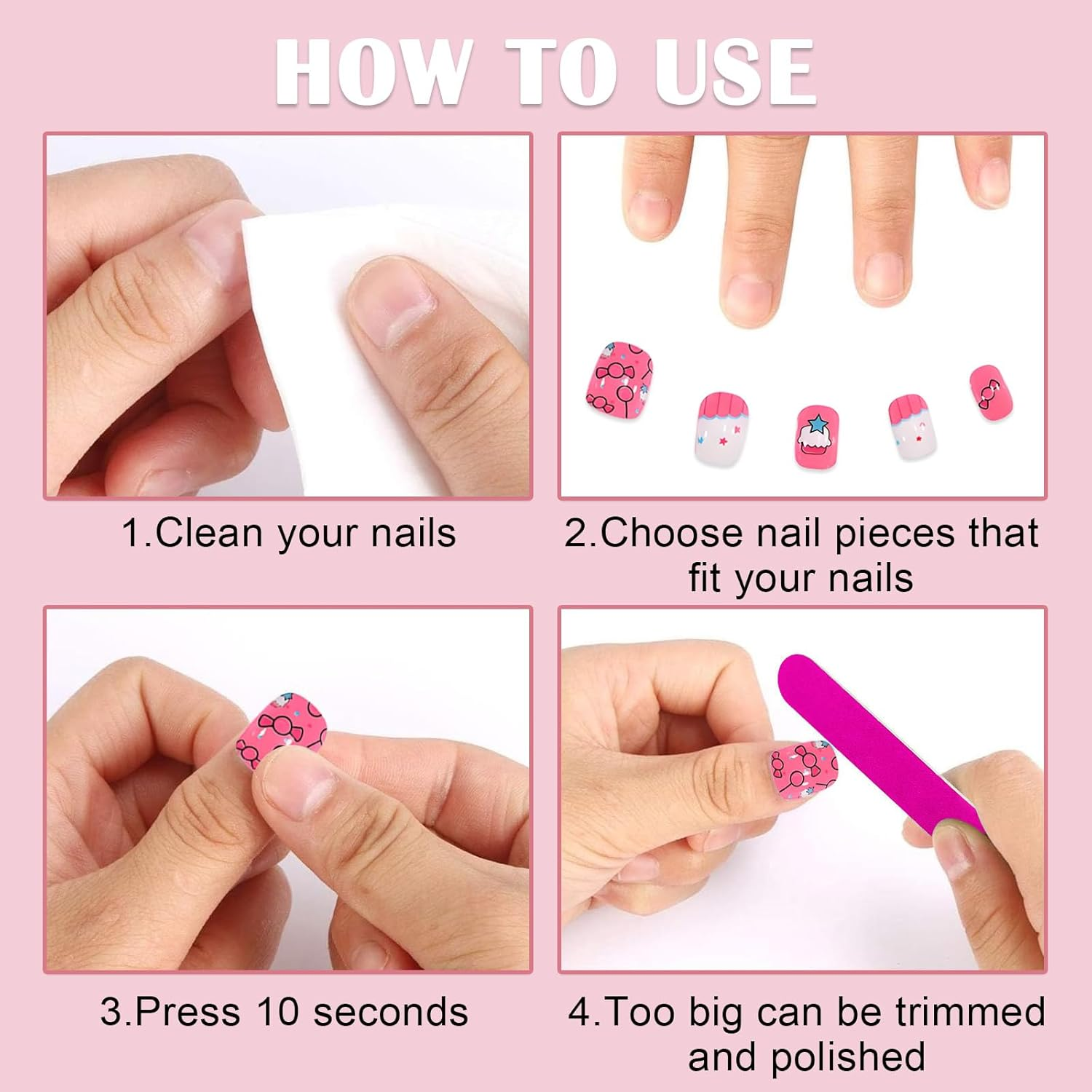 120Pcs Press on Nails for Girls, Full Cover Fake Nail Tips Kit Pre Glue Short Stick on Nails for Children Little Girls Nail Art Decoration (A Pattern) - C Kit image number 2