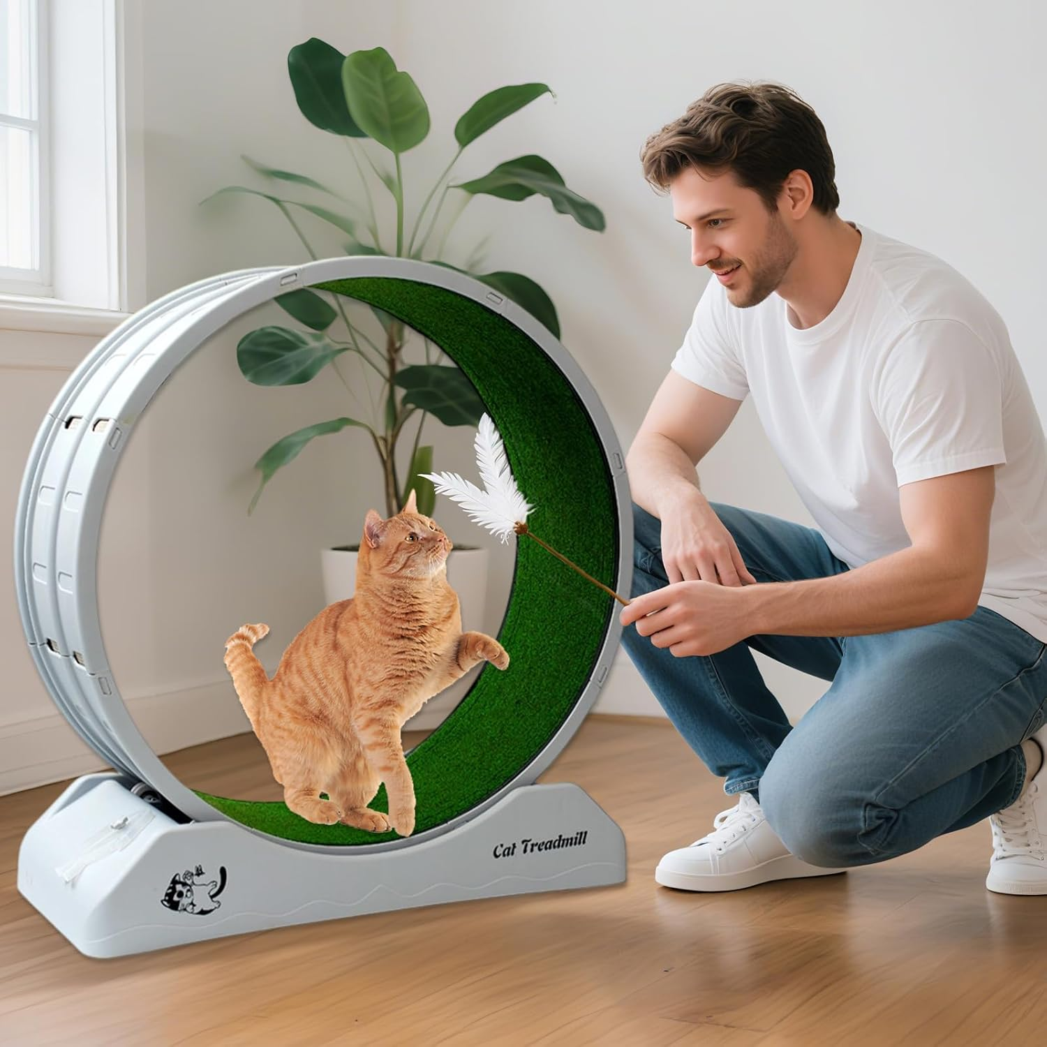 Cat Toy Exercise Wheel, Cat Wheel Running, Feline Spinning Walking Training Circle with Detachable Carpet Plastic - Durable, Quiet & Fun for Indoor Cats - (80CM) image number 3