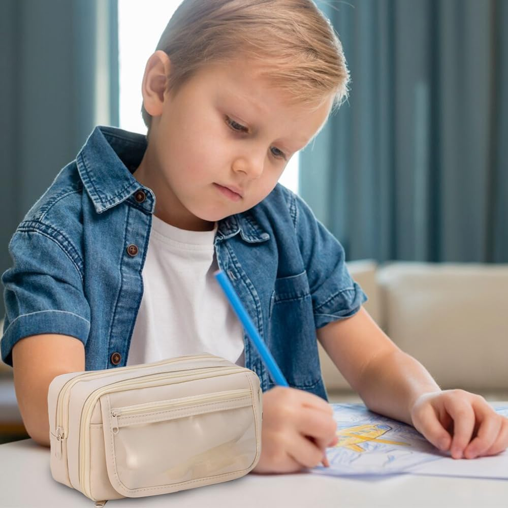 Nine-Story Pencil Cases with Compartments, Pencil Case Large Pencil Case Kids Adults, Portable, Large School Stationery Organizer, Gadget Bag Cosmetic Bag (Beige) image number 5