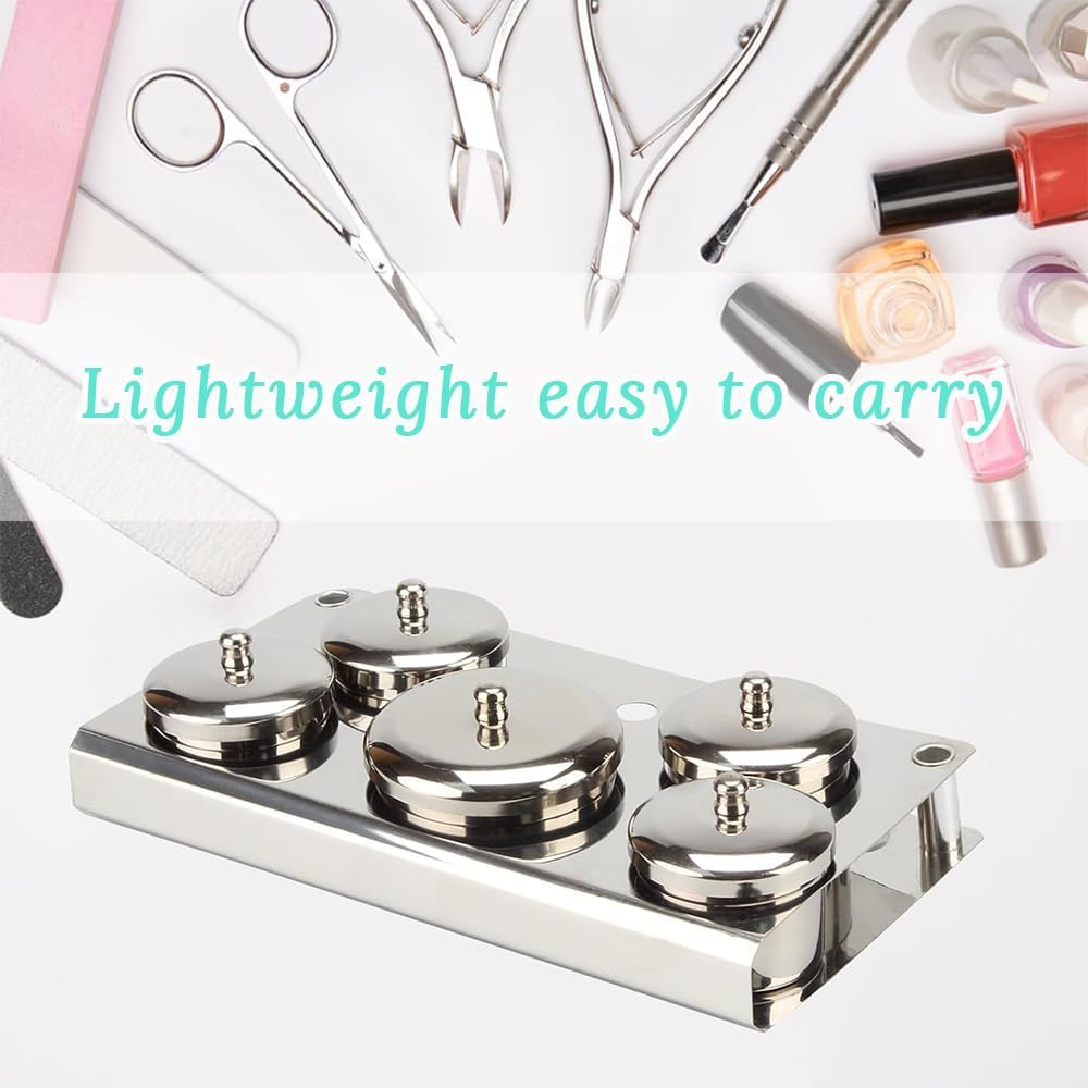 5-Piece Stainless Steel Nail Liquid Container, Mini Liquid Container, Non-Slip and Anti-Fall Lidded Container for Acrylic Powder, Nail Solution, Decorative Accessories, Pigments image number 1