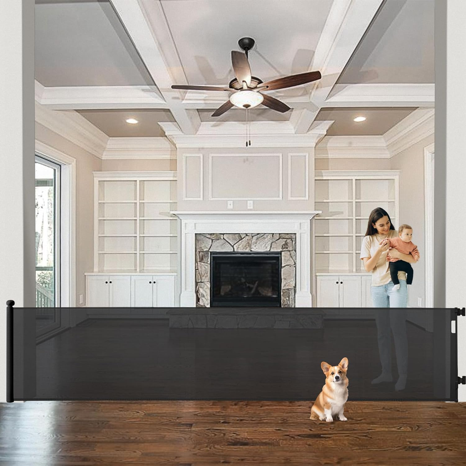 Retractable Baby Gate Retractable Driveway Gate 33" High Extends to 118" Wide Baby Gate Stairs Doorways Indoor Retractables Gates Outdoor Extra Wide for Enhanced Safety Mesh Gates(86Cmx300Cm, Black) image number 1