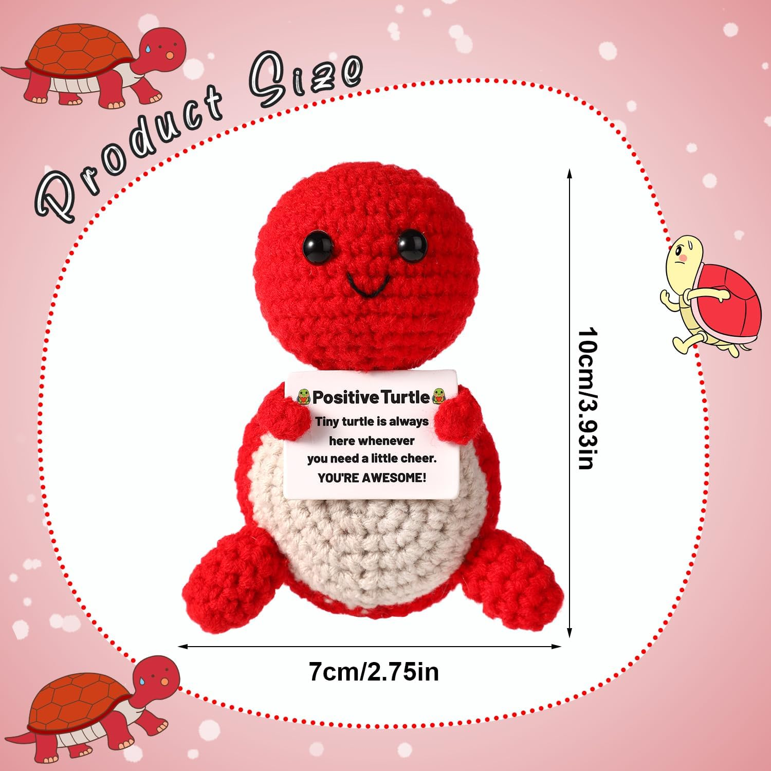 Positive Turtle, Mini Knitted Turtle Positive Turtle Crochet Positive Crochet Animals Knitted Wool Doll Crochet Turtle for Motivational Gift Party Decoration(Red) image number 1