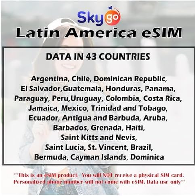 Skygo Esim Latin America for 5 Days| 28 Countries Prepaid Esim 500MB 5G Data & Unlimited Data | Personal Global SIM | Data ONLY image number 1
