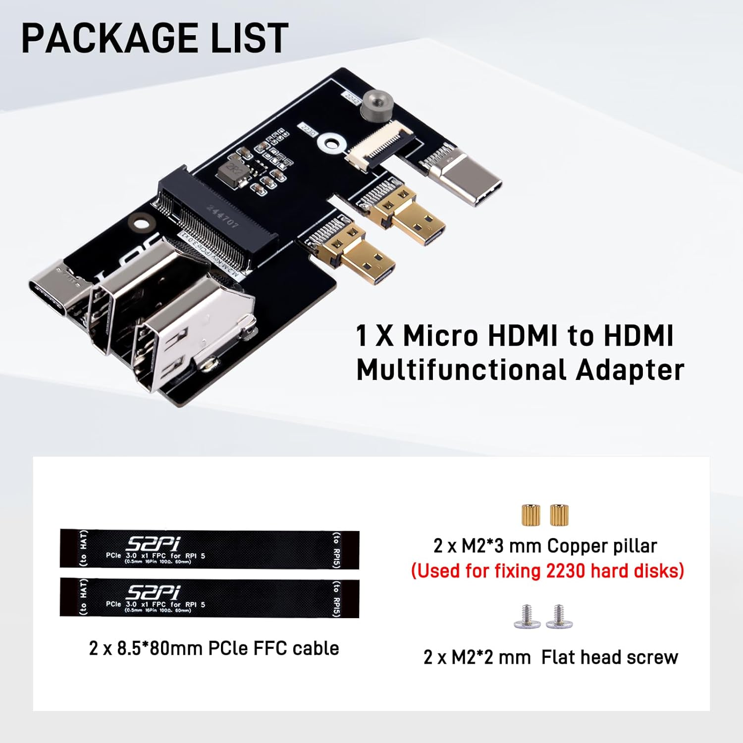 Geeekpi Micro HDMI to HDMI Multi-Function Adapter with Pcie 3.0X1 M.2 Nvme 2230/2242 for Raspberry Pi 5 image number 5