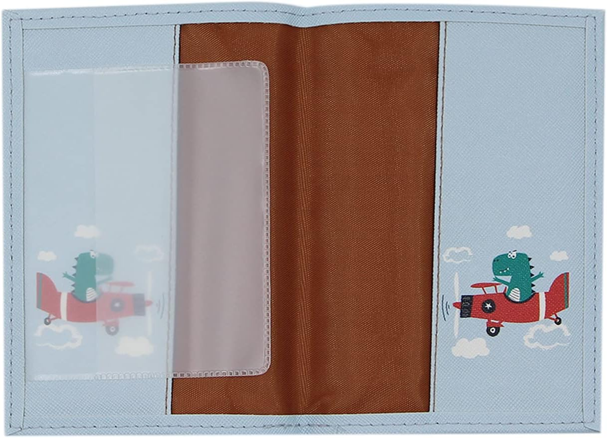 Cute Vegan Leather Passport Holder Cover World Map Travel One Pocket Passport Case Wallet for Kids Teens Adults, Dino-Blue-Plane, One Size, Compact - Croc-Surfing image number 2