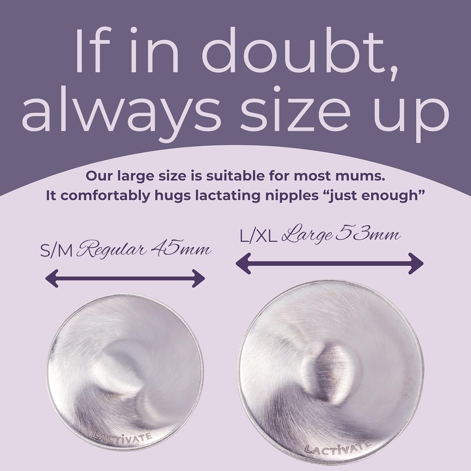 Lactivate Silver Nursing Cups L/XL 53Mm &ndash; Pure Solid 925 Sterling Silver Nipple Shield for Breastfeeding &ndash; Soothe Sore, Cracked Nipples &ndash; Set of Two Breast Shields in a Soft Storage Pouch image number 3