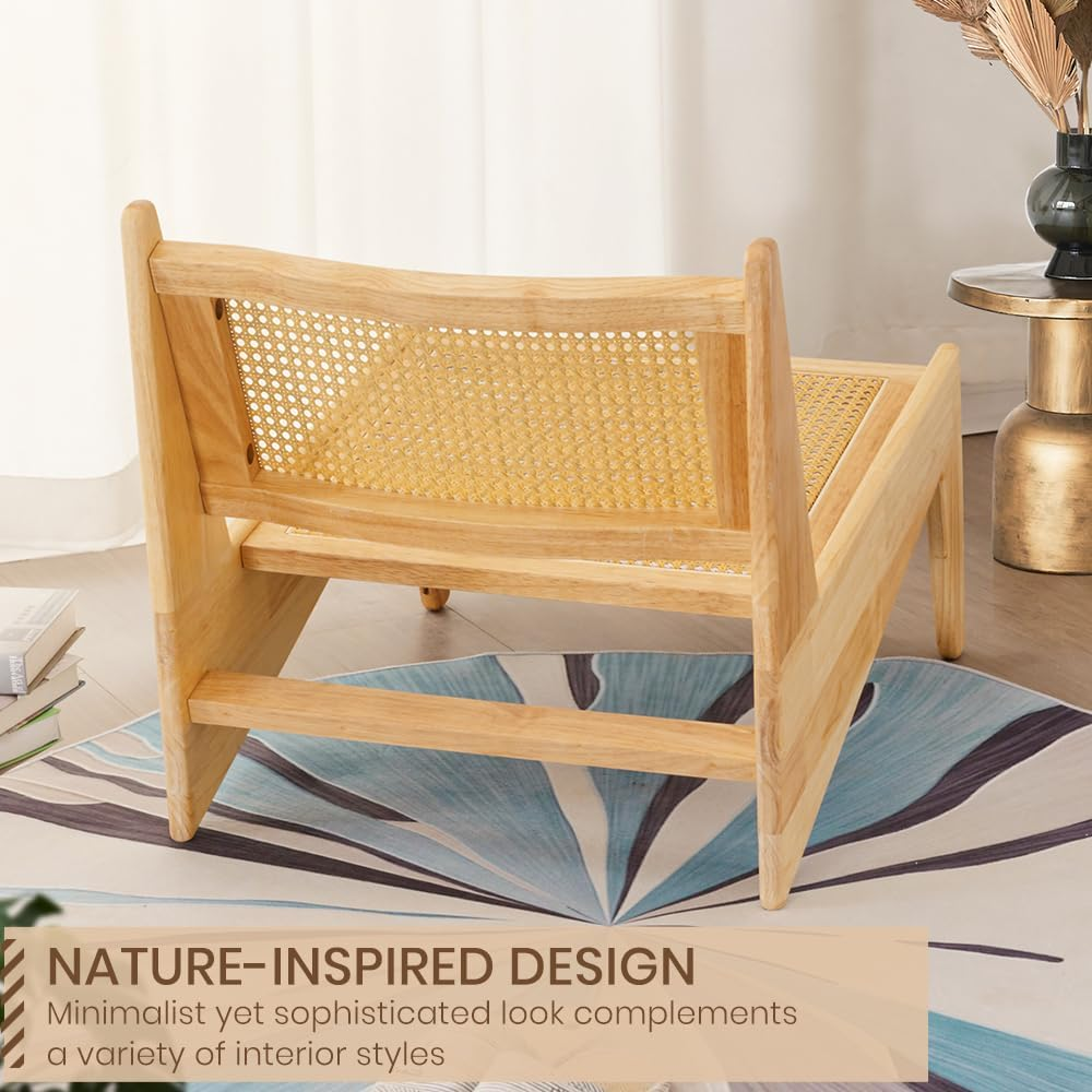 Furb Modern Accent Chair - Wooden Armchair with Rattan Back and Seat, Single Lounge Chair for Indoor Living Room, Library (Natural) image number 5