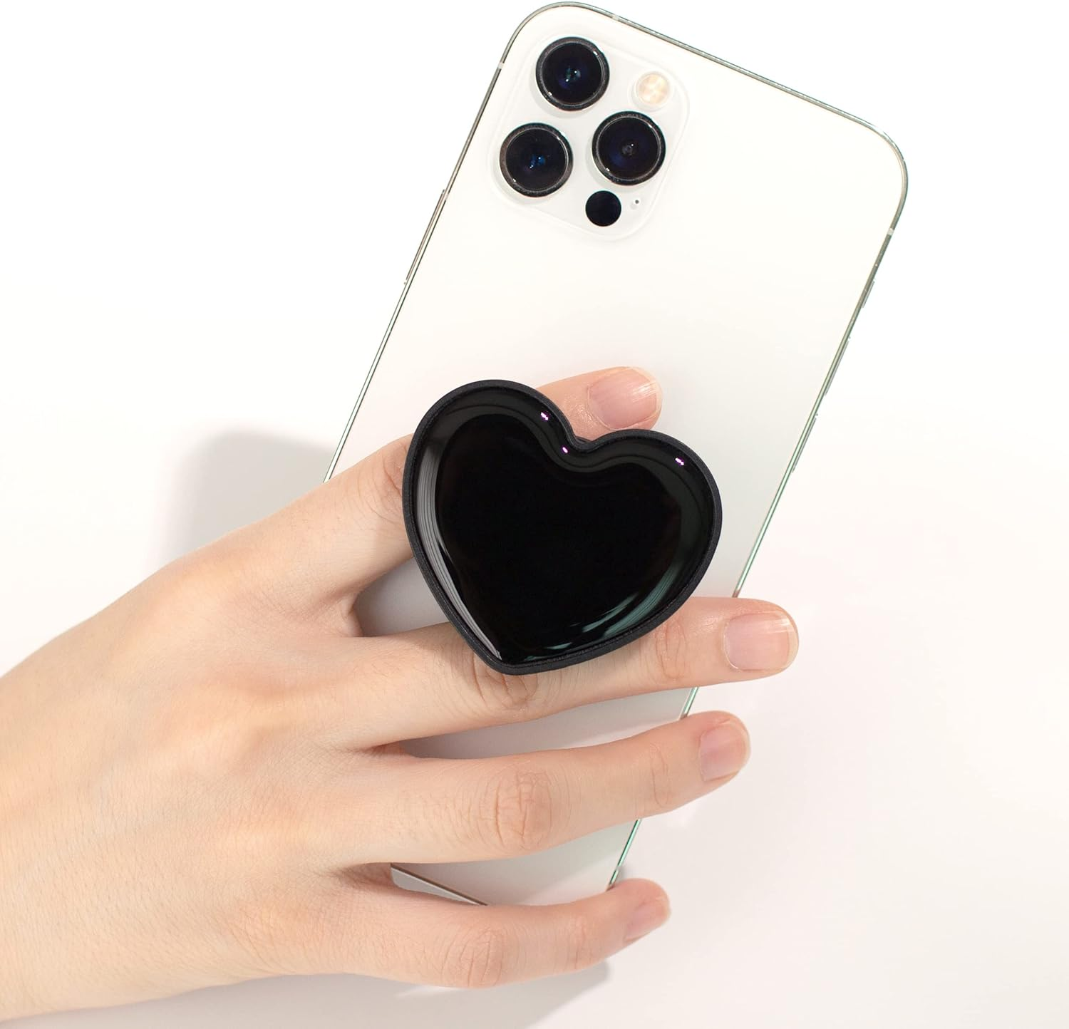 DALSTONE Cute Solid Color Heart Shape Collapsible Expandable Multi Functional Mobile Phone Grip & Kicktand (Black) image number 1