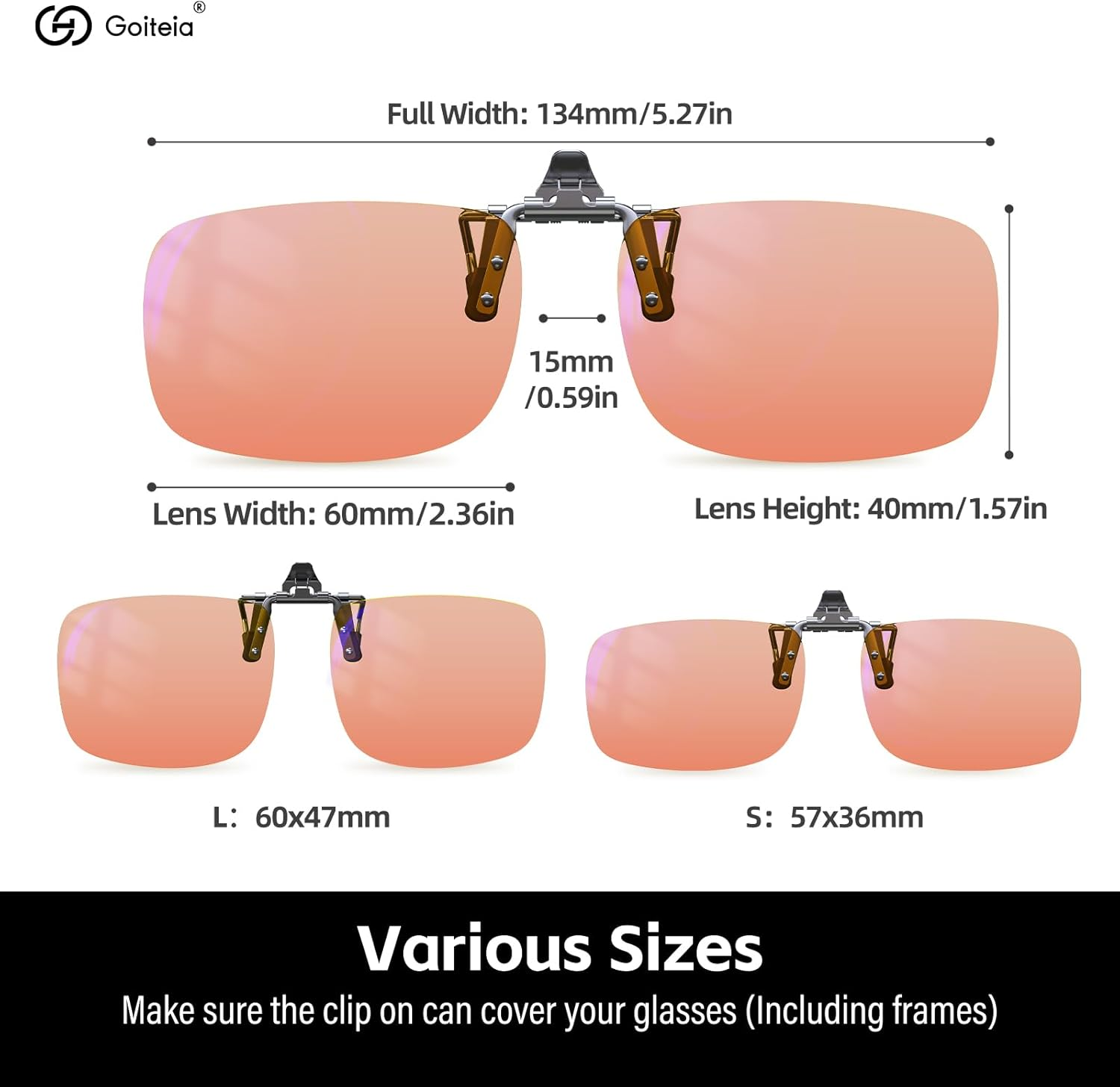 Goiteia Fl-Rose Migraine Clip on Glasses, Light Sensitivity Glasses for Fluorescent LED Glare/Photophobia - L: 60*47Mm image number 7