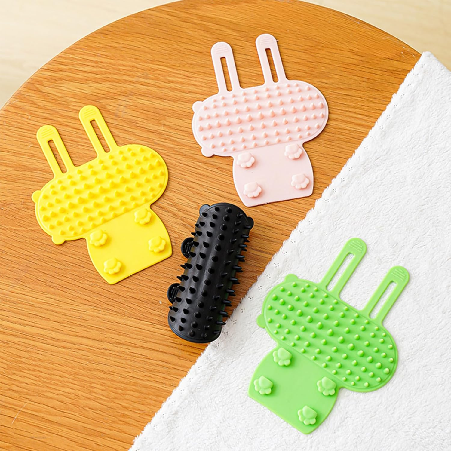 KASESSS 4 Pieces Pet Tickling Artifact, Silicone 2-In-1 Cat Self Groomer, Soft Tickling Comb Pet Brush, Adjustable Self Cleaning Cat Brush, Cat Corner Scratcher for Table Legs Climbing Frame image number 3