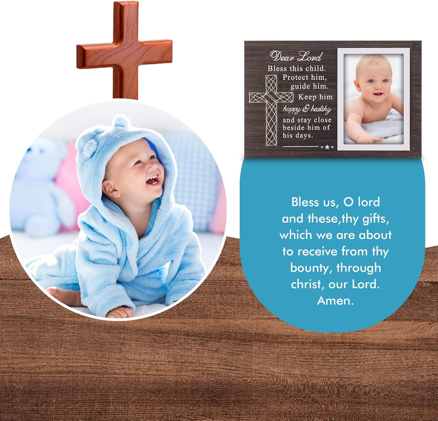 Yakucho Baptism Picture Frame for Boys and Girl - Blessing Card in Frame, Baby Boy Baptism Gift, 4X6 Inch Double Frame for Christening, Nursery Decor Keepsake (Baptism Gifts for Boys) image number 4