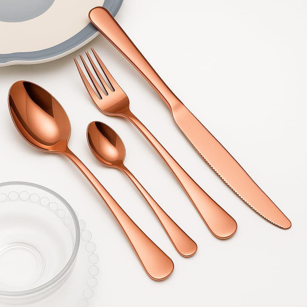 Salesbay Cutlery Set Rose Gold 16 Pcs Stainless Steel Knife Fork Spoon Stylish Teaspoon Kitchen image number 3