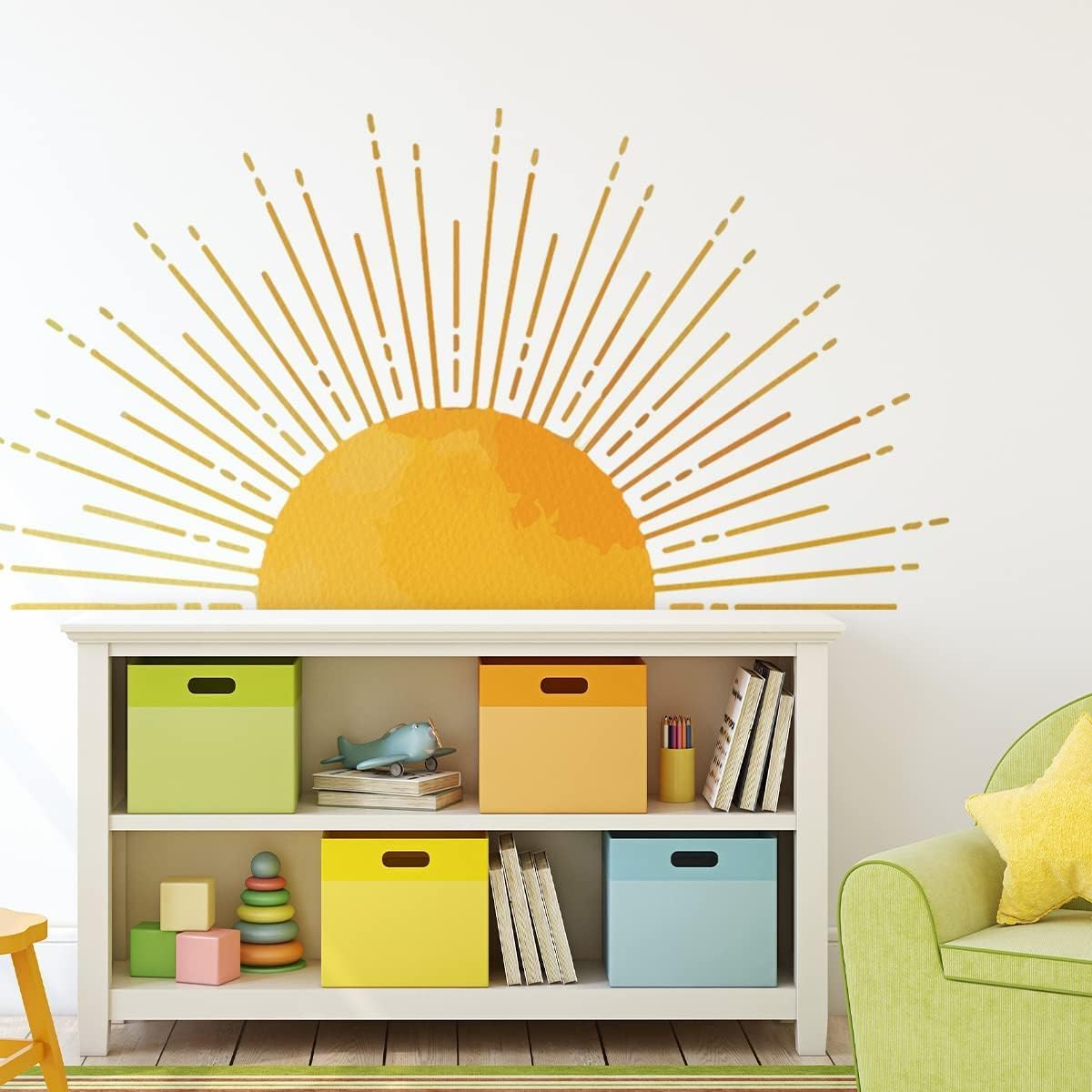 43.3 X 22.2 Inch Large Boho Half Sun Wall Decals Removable Sunshine Wall Sticker Vinyl Peel and Stick Half Sun Decals Wall Art for Girls Kids Bedroom Nursery Playroom Decor image number 5