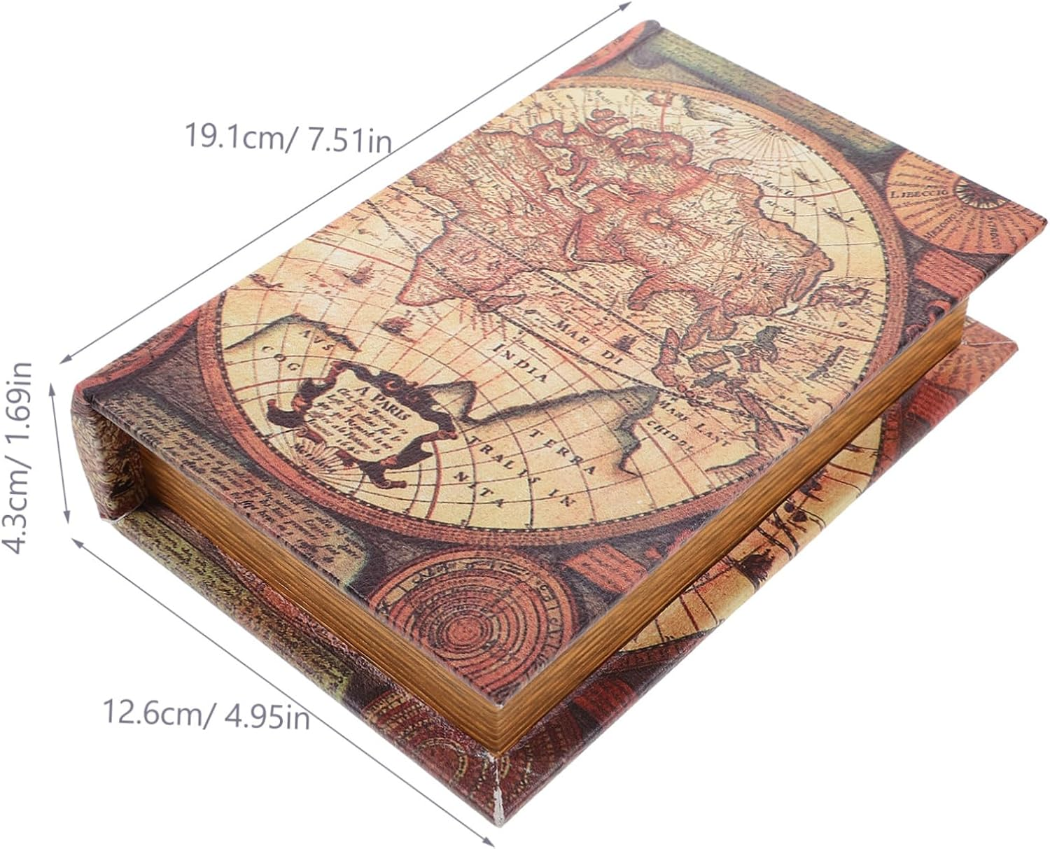 Mobestech Retro Faux Book Box Small Rectangular Trinket Storage Organizer Vintage Map Style False Book Keepsake Container for Home Office Shelf image number 6