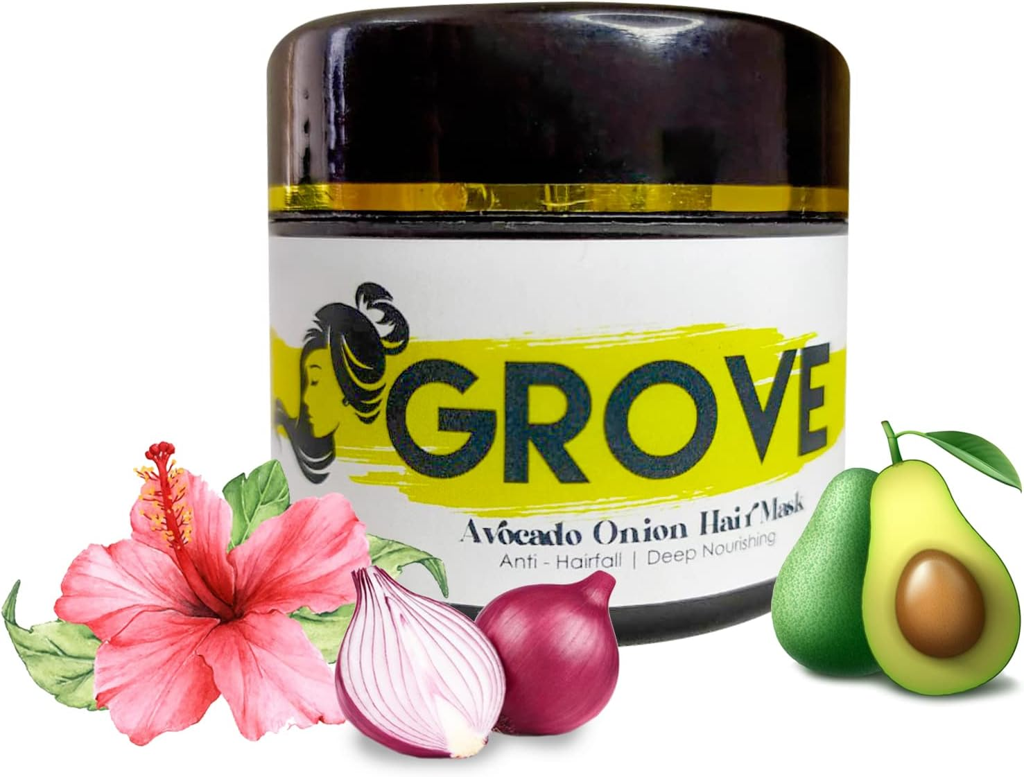 Grove Avocado Onion Deep Conditioning Hair Mask| Enriched with Argan, Hibiscus & Aleo Vera Oil for Dry & Frizzy Hair| Avocado & Coconut Butter (Pack of 1) &ndash; 100G image number 1