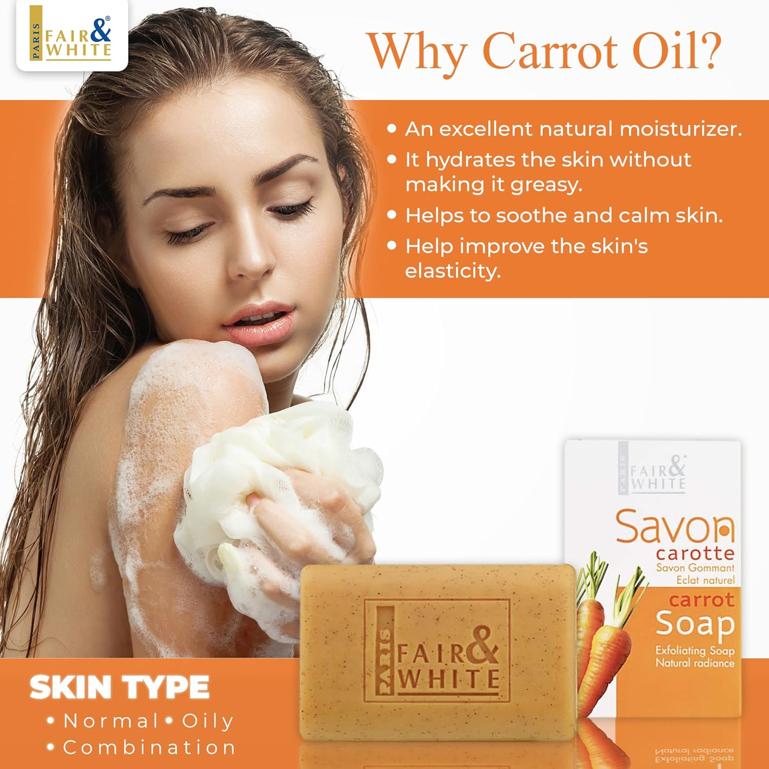 FAIR & WHITE Original Exfoliating Soap - Repairing & Nourishing, 200G / 7Oz with Carrot Oil image number 5