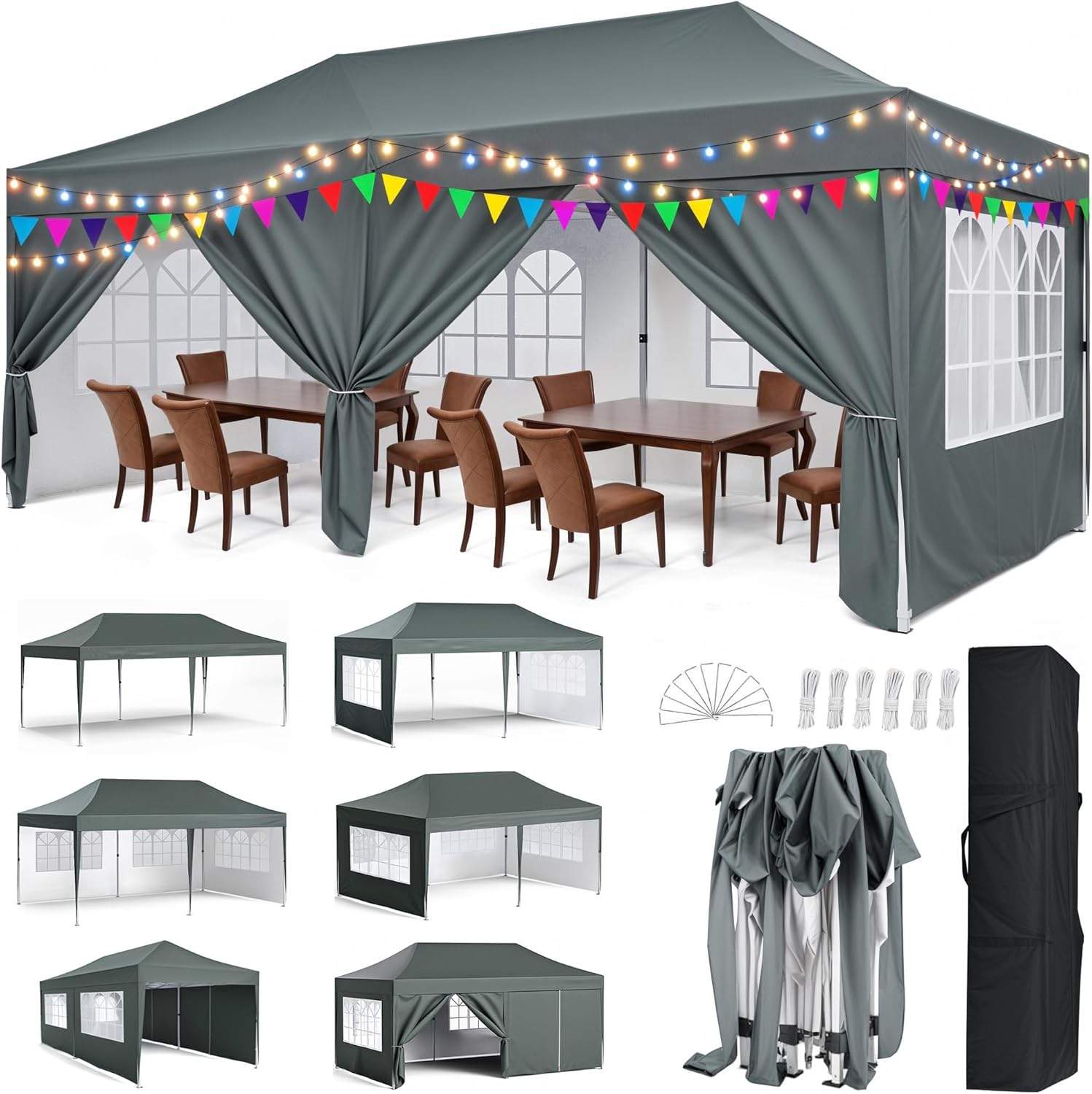 Advwin 2X2 Pop up Canopy, Portable Marquee, Waterproof Commercial Tent, Grey Folding Gazebo for Outdoor Events, Markets, Camping, Beach, Backyard, Festivals