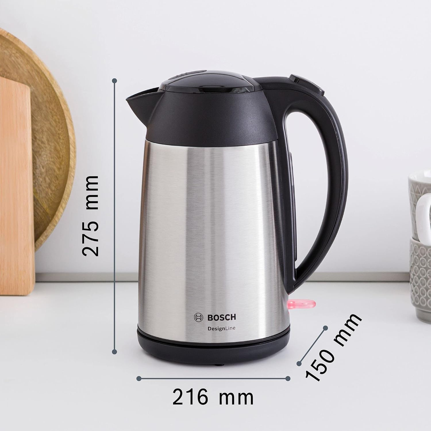 Bosch Designline TWK3P420GB Stainless Steel Cordless Kettle, 1.7 Litres, 3000W - Silver & Black image number 3