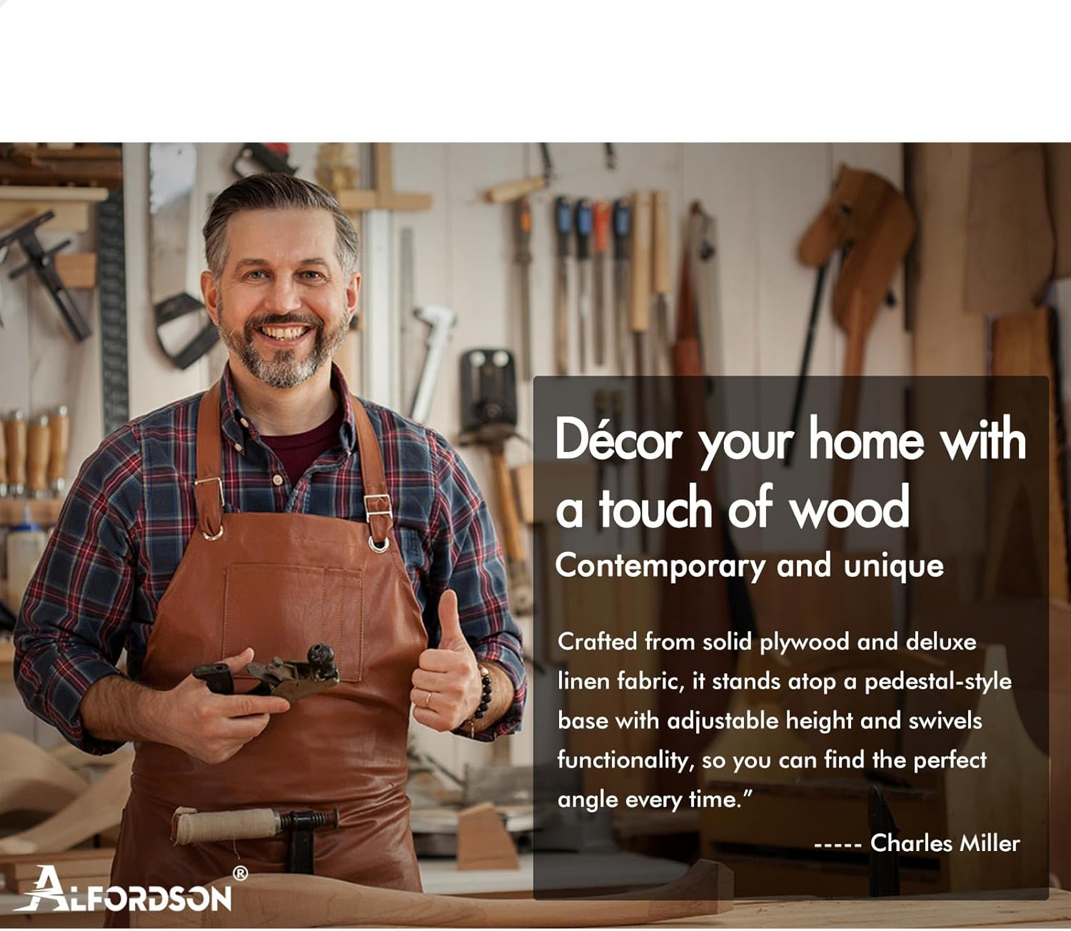 ALFORDSON Set of 4 Bar Stool Adjustable Kitchen Stool Swivel Counter Wooden Dining Chair in 61-82Cm Seat Height Gas Lift, White Bar Sets for Home Dining Room Cafe Shops Bars, Ramiro Fabric Black image number 4