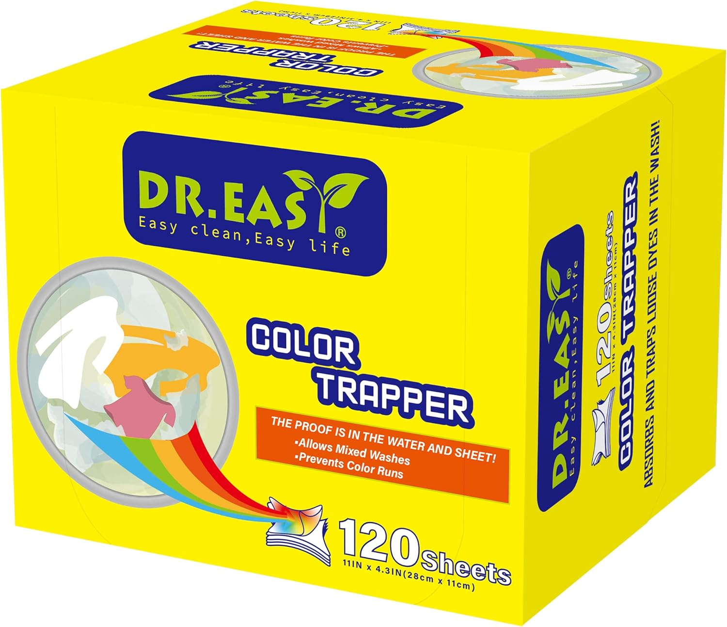 DR.EASY Color Trapper Sheets for Laundry 120Ct,Remove Dyes,Fluorescent & Heavy Metals in Laundry,Special Pores Texture Absorb Dyes & Fluorescent More & Faster,Unscented,No Chemicals,Safe in Dryer&hellip; image number 3