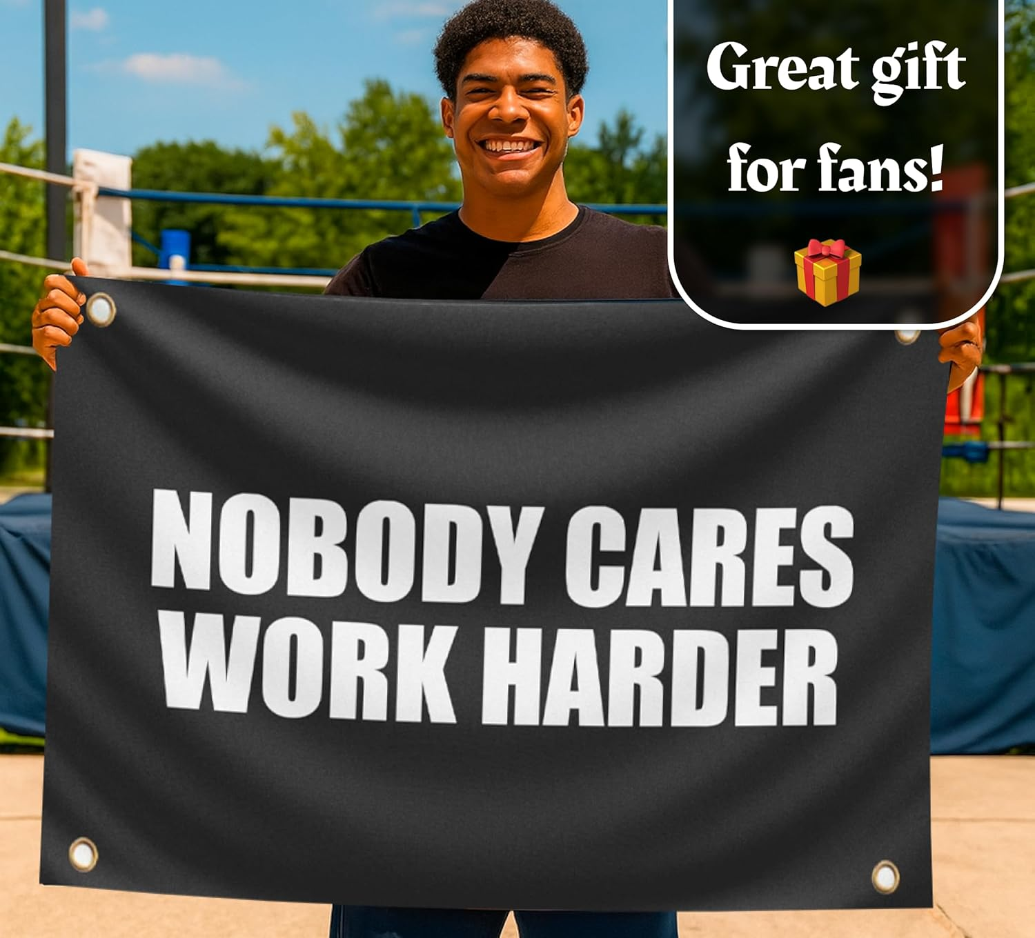 3X5 Feet Nobody Cares Motivational Gym Polyester Banner with 4 Grommets - Inspire Your Workout with This Flag - Fitness Wall Single Sided Decor for Gym Posters and Home - Stay Motivated with Cool Art image number 1