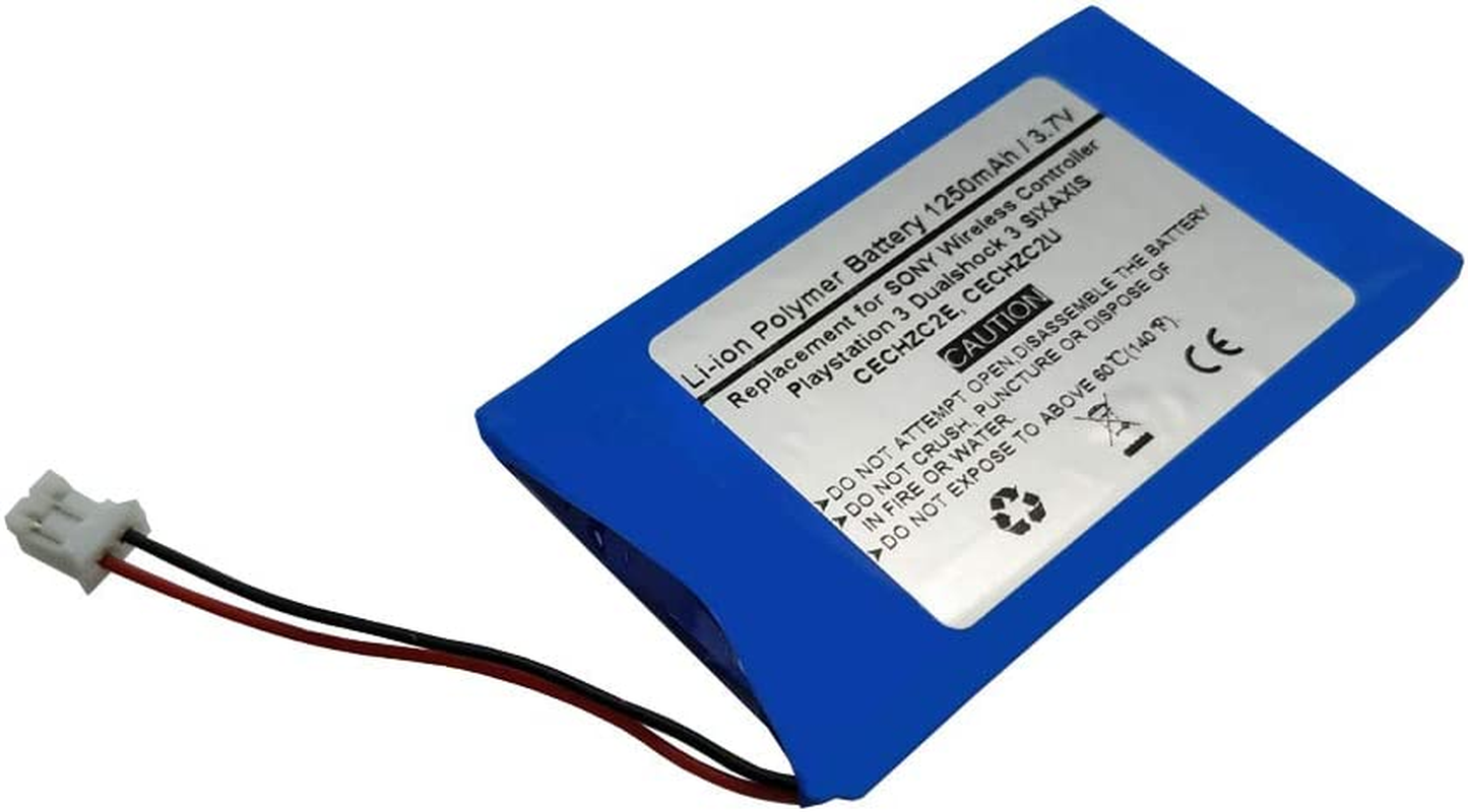 1250Mah 3.7V LIP1472 LIP1859 Replacement Battery for Son Y PS3 Playstation 3 Dualshock 3 SIXAXIS Wireless Controller, CECHZC2E, CECHZC2U