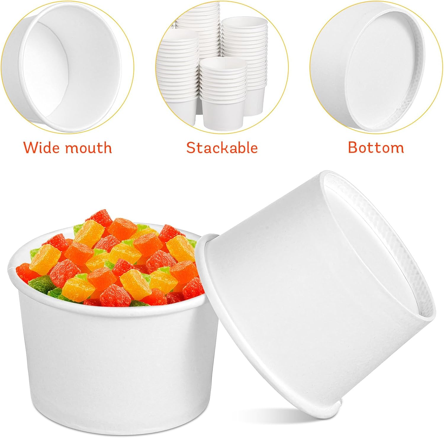 SOLUSTRE 100Pcs Disposable Paper Cups Small Ice Cream Cups White Paper Dessert Bowls for Hot or Cold Food Sundae Soup image number 6