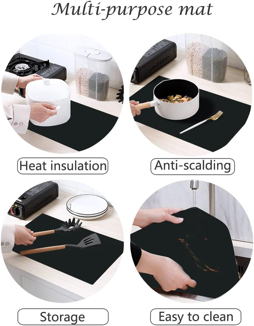 Emolife Heat Resistant Mat for Air Fryer Site On, Thick Silicone Mats for Kitchen Counter, Countertop Protector, No-Slip (Black) - Black image number 2