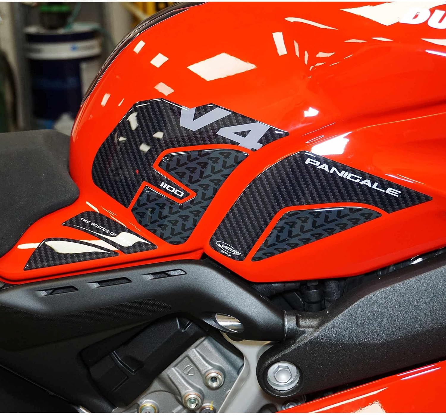 Labelbike - Stickers 3D Motorcycle Tank Side Protection and Decoration in Resin Compatible with Ducati Panigale V4 2018-2021 - Color Carbon Black Grey image number 1