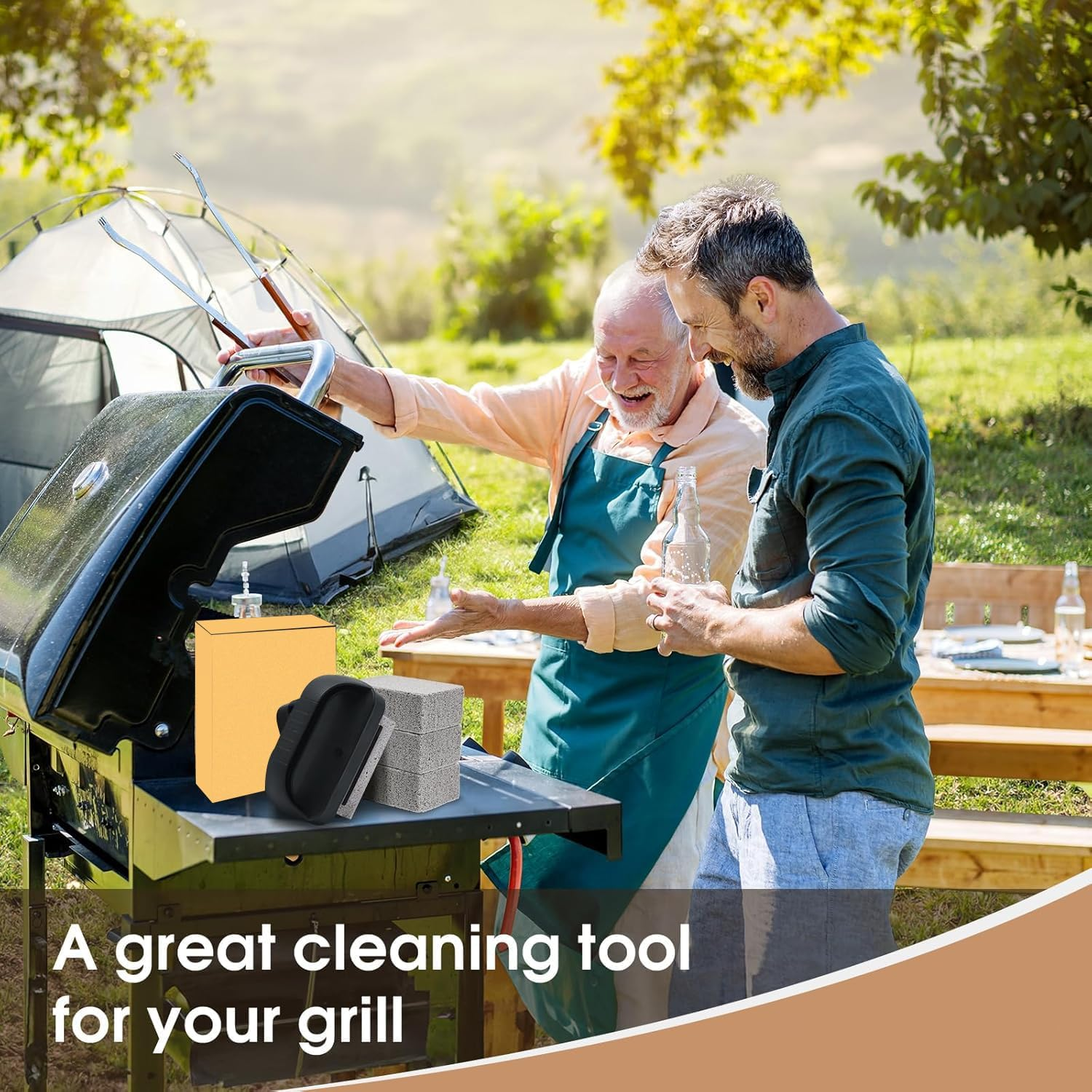 4 Pack Heavy Duty Grill Cleaner Brush, Grill Cleaning Bricks with Handle, Pumice Griddle Cleaning Stone Removing Stains for BBQ, Swimming Pool, Sink image number 4