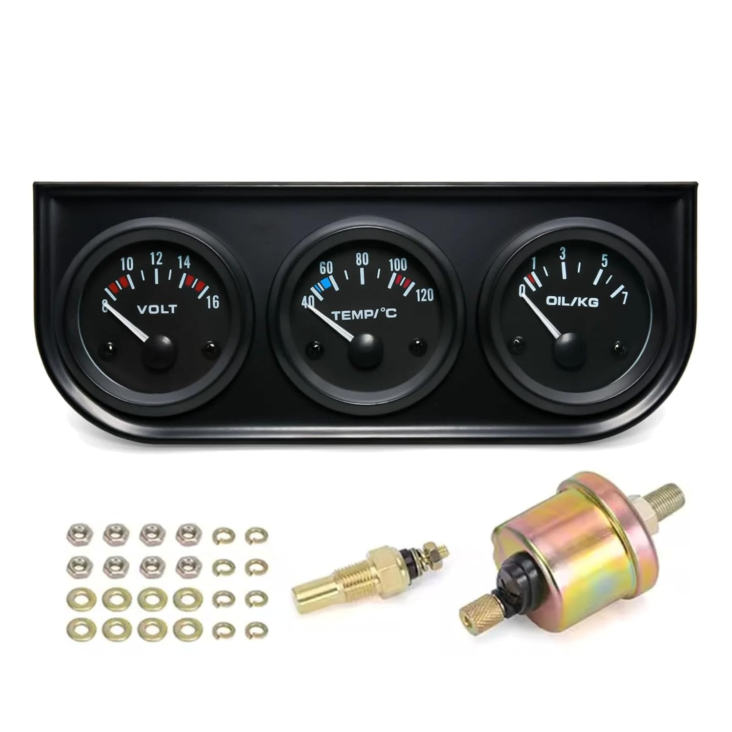 BYYOUIV 52Mm 3-In-1 Car Gauge Kit - Voltage Meter, Water Temperature, and Oil Pressure Gauges - Auto Dashboard Triple Gauge Set for 12V Cars image number 4