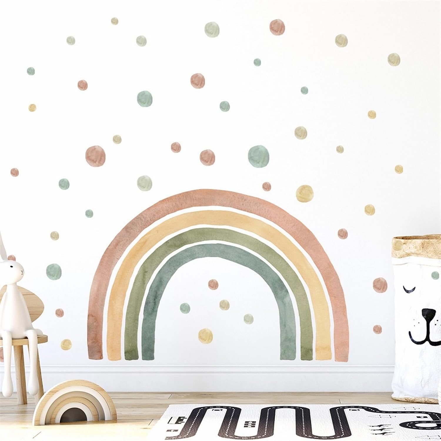 59 X 45 Inch Colorful Rainbow Wall Stickers, Sacinora Large Rainbow Polka Dots DIY Wall Decals Removable Vinyl Peel and Stick for Kids Baby Nursery Bedroom Playroom Preschool Toddler Room Art Decor - Colorful image number 6