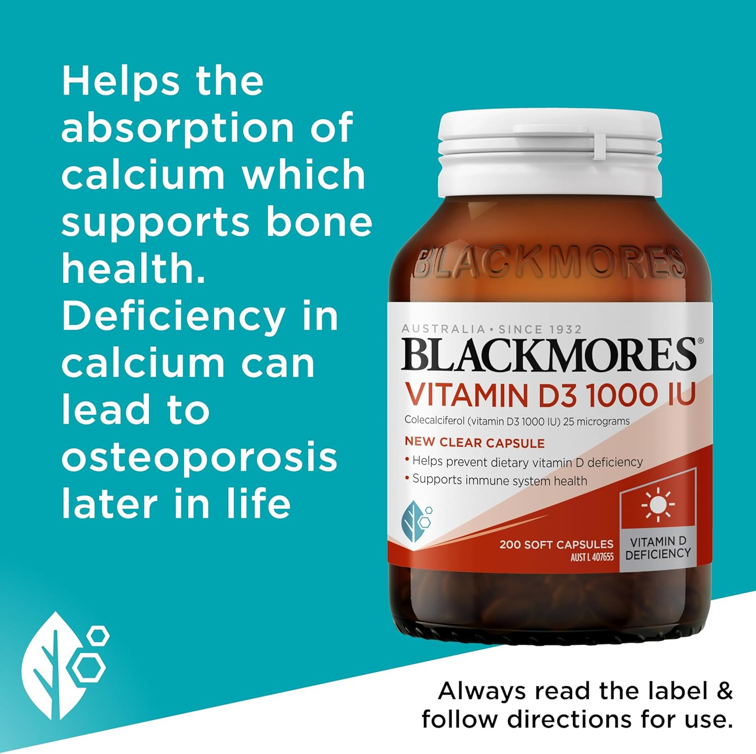 Blackmores Vitamin D3 1000 IU | Supports Bone & Muscle Health| 200 Capsules