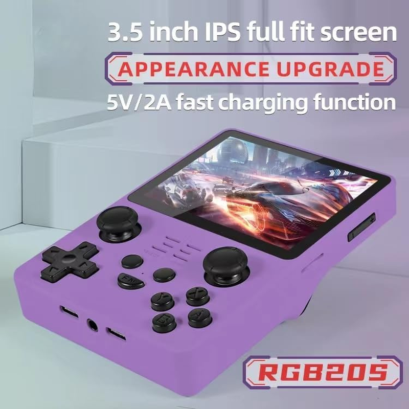 Powkiddy RGB20S Handheld Arcade Game Console, 3.5 Inch Retro Video Game Console with 64G Card & 15000 Games, Open Source Game Player, Gift for Children (64G, Purple) image number 2