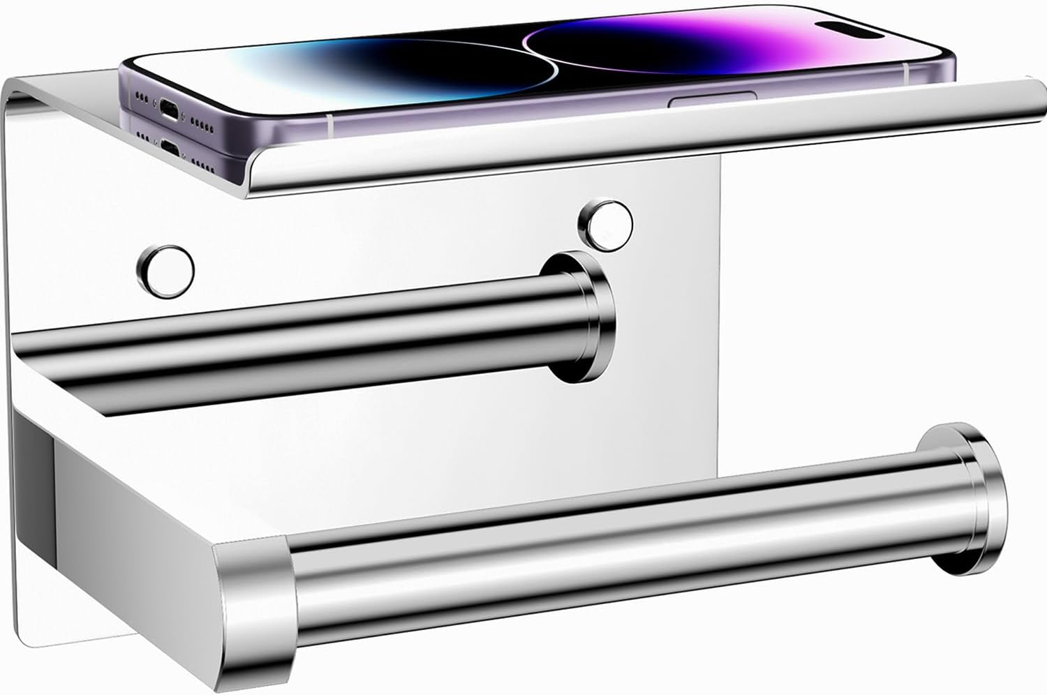 Tindbea Toilet Paper Holder with Phone Shelf + Towel Robe Hooks, Adhesive or Screw Wall Mounted Toilet Paper Roll Storage Dispenser, Stainless Steel Bathroom Tissue Roll Holder (Bronze) image number 4