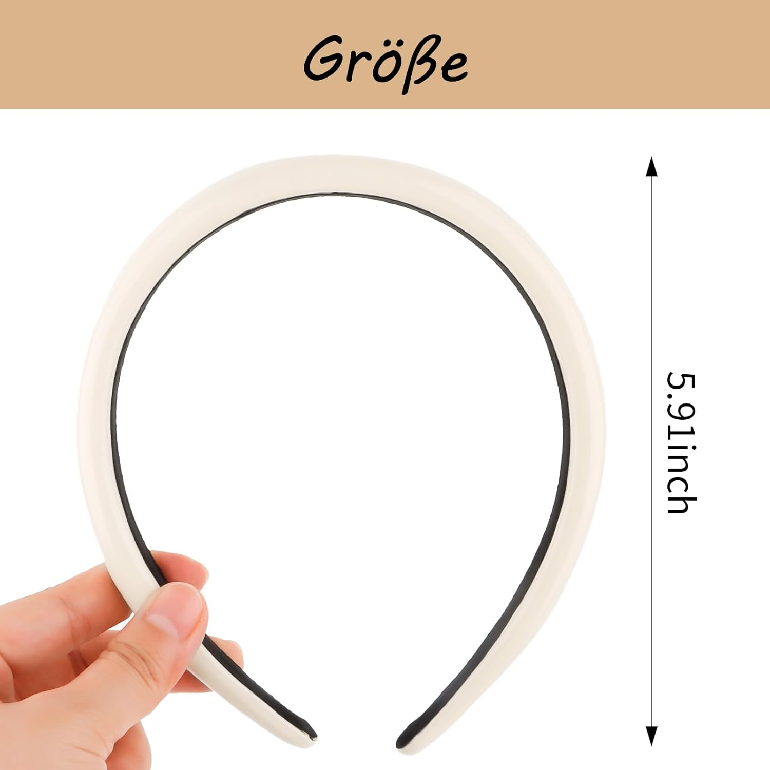 Exipsat Sponge Headbands, Black Headband, 2 Pieces, Satin Hair Bands, Wide Headbands, Padded Hair Band for Women (Black, Beige) image number 1