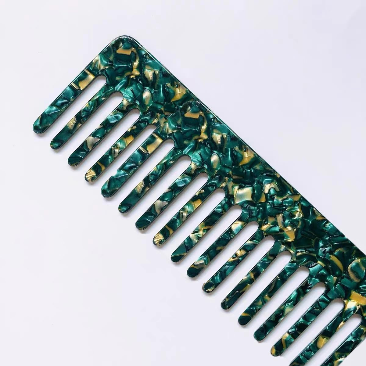 Large Cellulose Acetate Hair Detangling Comb, Wide Tooth Comb Large Wide Tooth Combs for Women Thick Curly Wavy Hair (Sapphire Green） image number 1