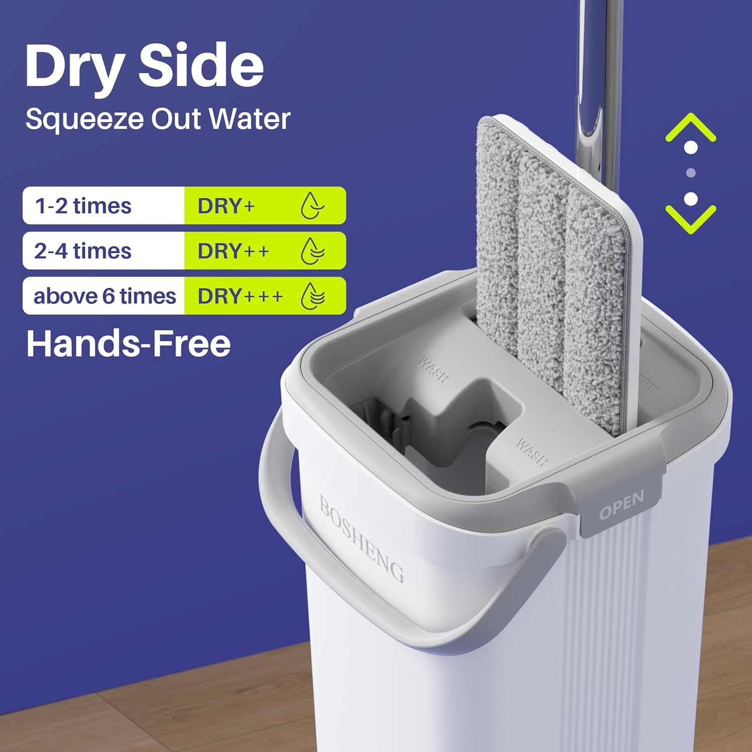 BOSHENG Mop and Bucket with Wringer Set, Flat Floor Mop and Bucket, with Long Handle and 2 Microfiber Reuseable Pads, Wet and Dry Use for Household Cleaning and Floor Cleaning image number 5