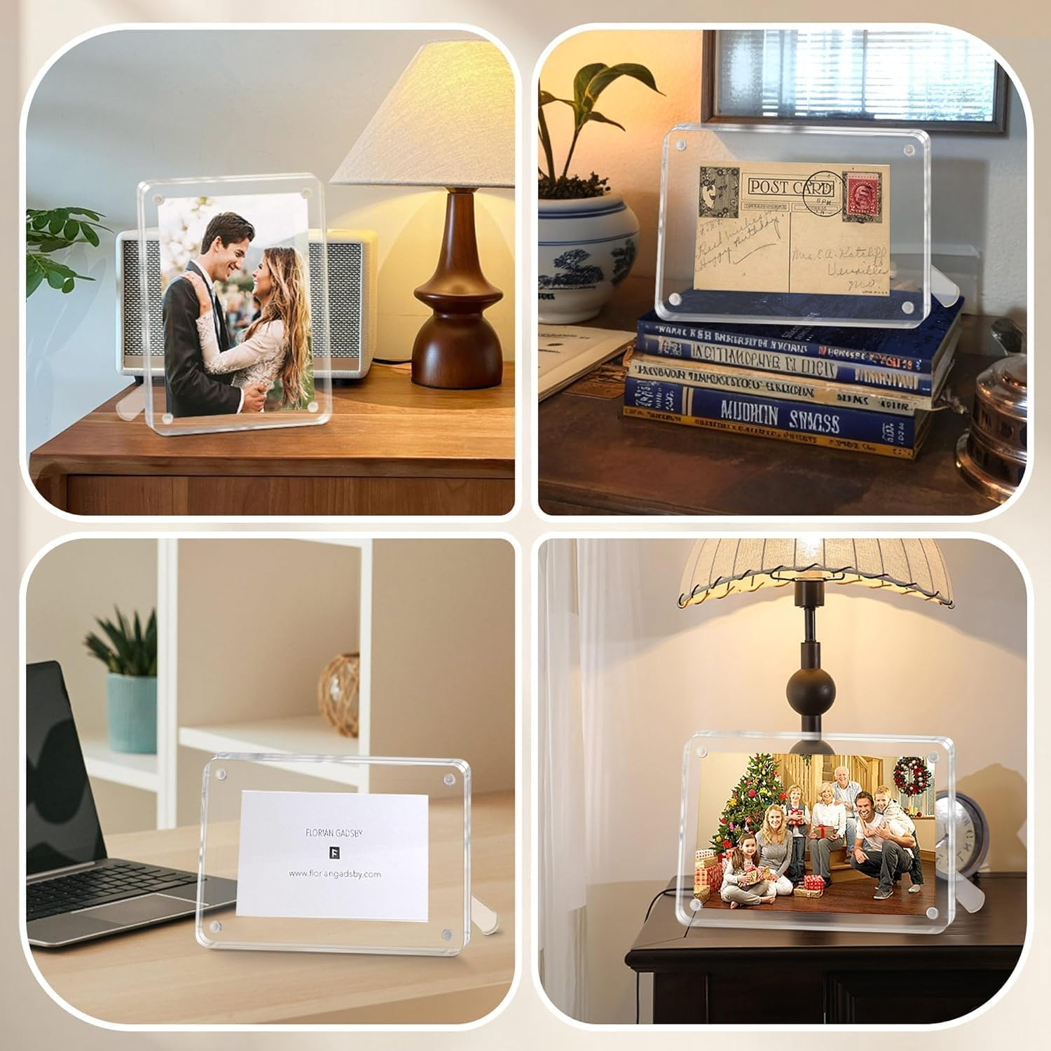 2 Pack Acrylic Clear Picture Frames with Stand, Magnetic Photo Frames for Tabletop Display Horizontally or Vertically, Acrylic Floating Frame for Home Office (Clear, 8X10 Inch) image number 3