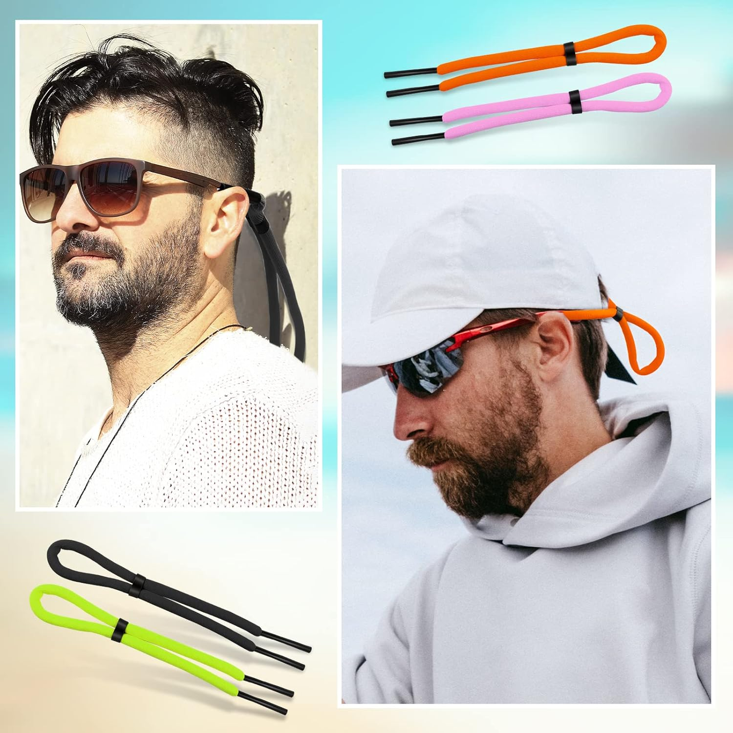 KINBOM 4 Pieces 26" Sunglasses Strap, Adjustable Anti-Loss Glasses Strap for Water Sports Boating Kayak Surfing Men Women, Multicolour, M image number 3