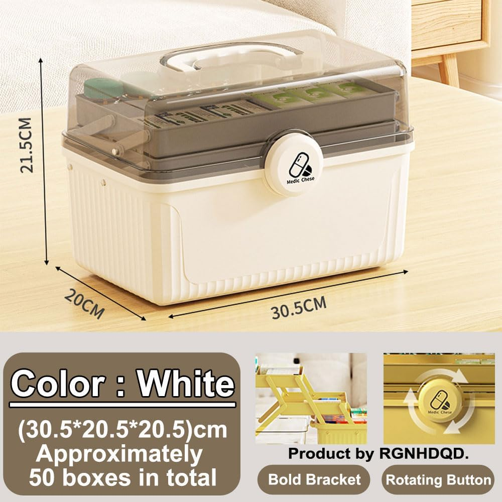 Portable Medicine Cabinets Storage Box with Handle 3 Tier First Aid Kit for Home, Camping Travel Medical Storage Container Emergency Supply Case (Beige) image number 2