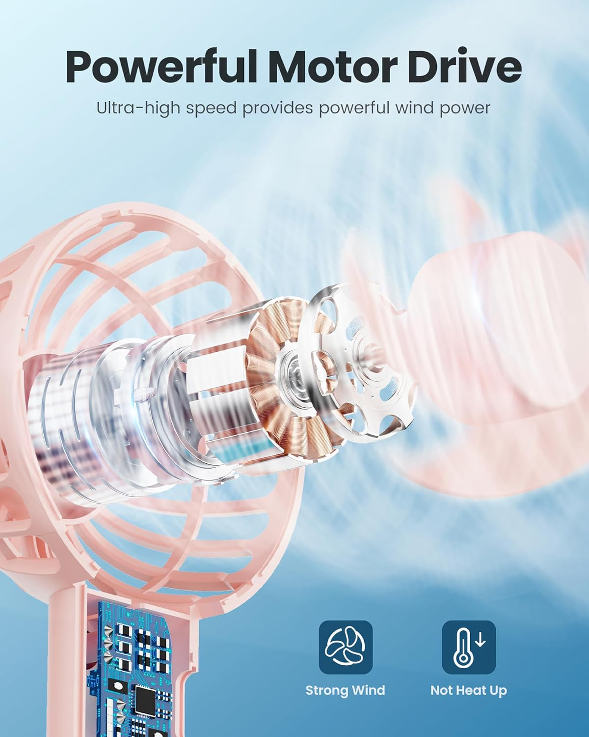 Gaiatop Mini Portable Fan, Powerful Handheld Fan, Cute Design 3 Speed Personal Small Desk Fan with Base, Lightweight Makeup USB Rechargeable Fan for Stylish Girl Women Travel Indoor Outdoor Pink - Navy Blue, Green image number 4