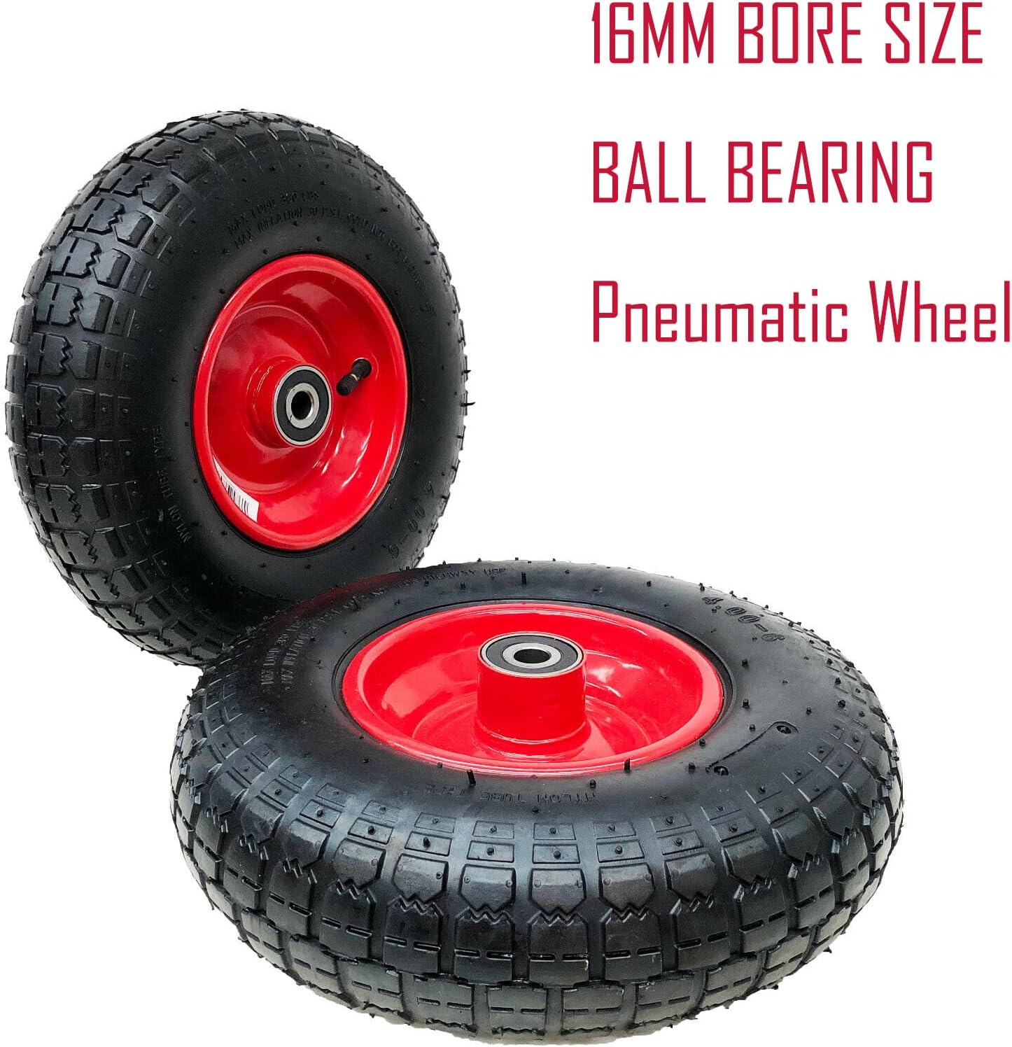Premium 13" 4.00-6 Pneumatic Wheelbarrow Wheel with 16Mm Bore and Ball Bearing - Heavy-Duty Replacement Tire for Barrows image number 1