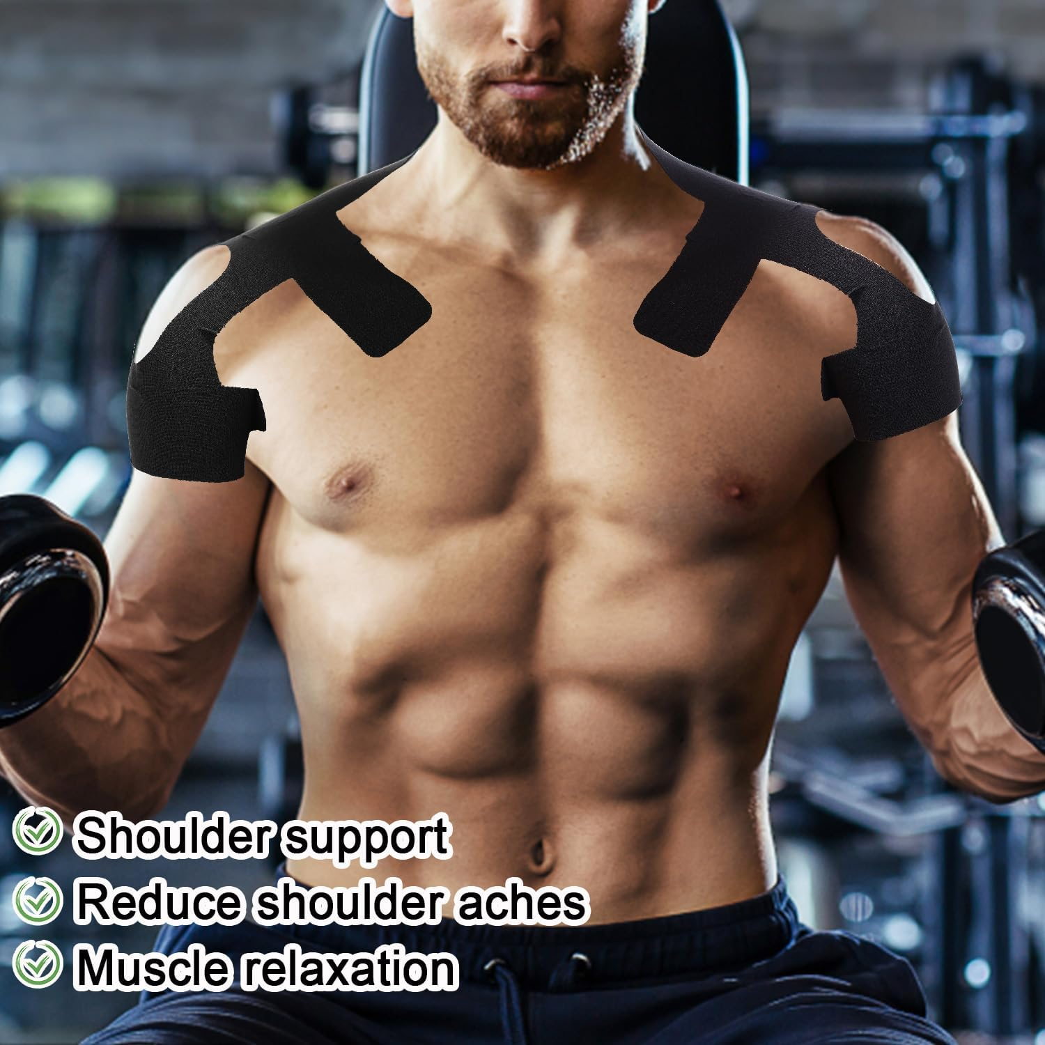 16Pcs Kinesiology Tapes for Shoulder, Precut Waterproof & Breathable Elastic Sports Tape for Muscle Support & Athletic Stability (Black) image number 5