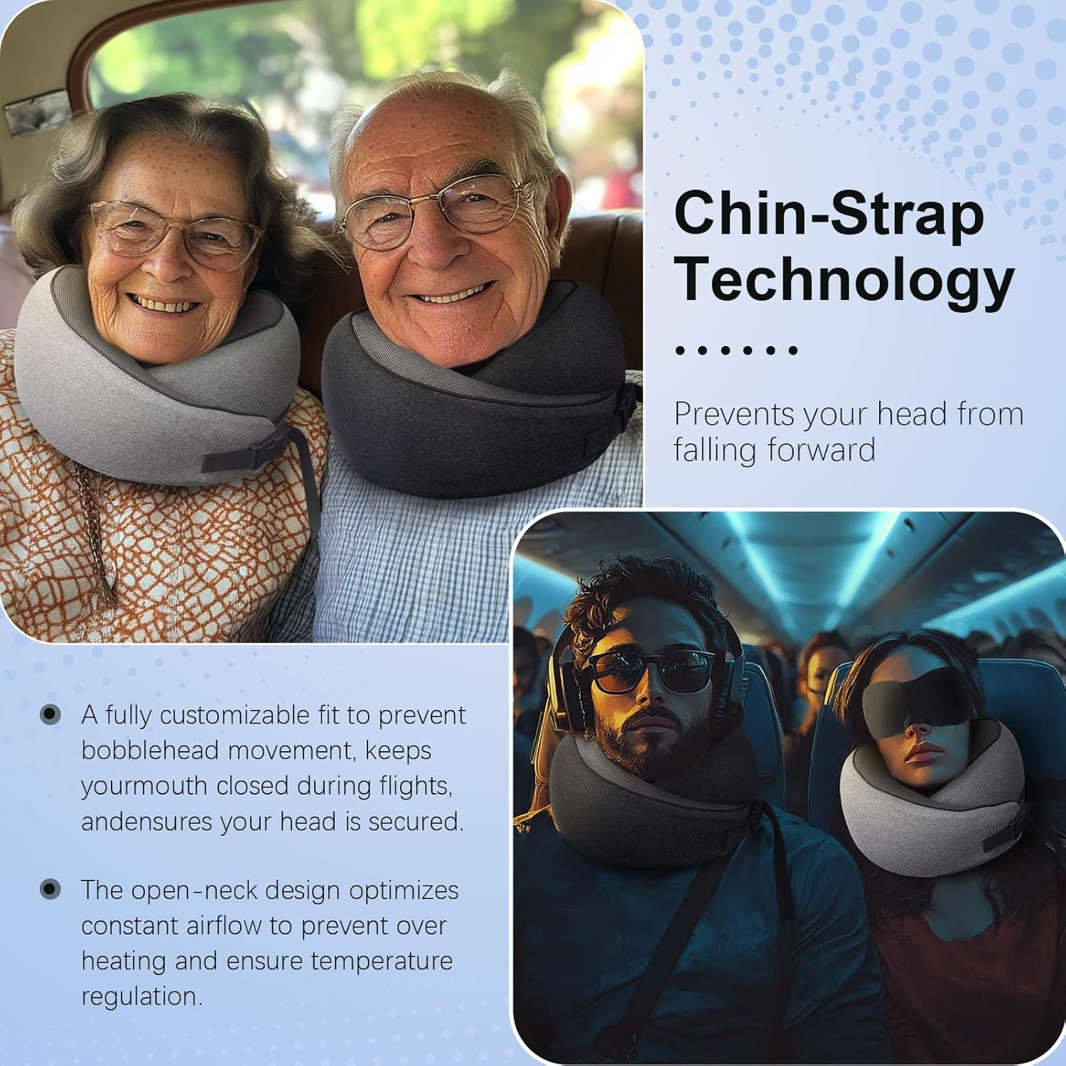 DAWNTREES Travel Pillow Neck Support, Memory Foam Neck Pillows for Travel Airplane,Business Trip with Luxury Bag,Travel Kit with 3D Eye Masks,Earplugs. image number 2