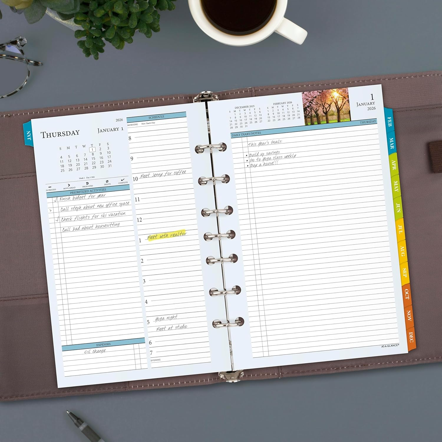 AT-A-GLANCE 2026 Planner, Daily & Monthly, 5.5" X 8.5", Desk Size 4, Two Page per Day Refill, Loose-Leaf, Zenscapes (281-225-26) image number 1