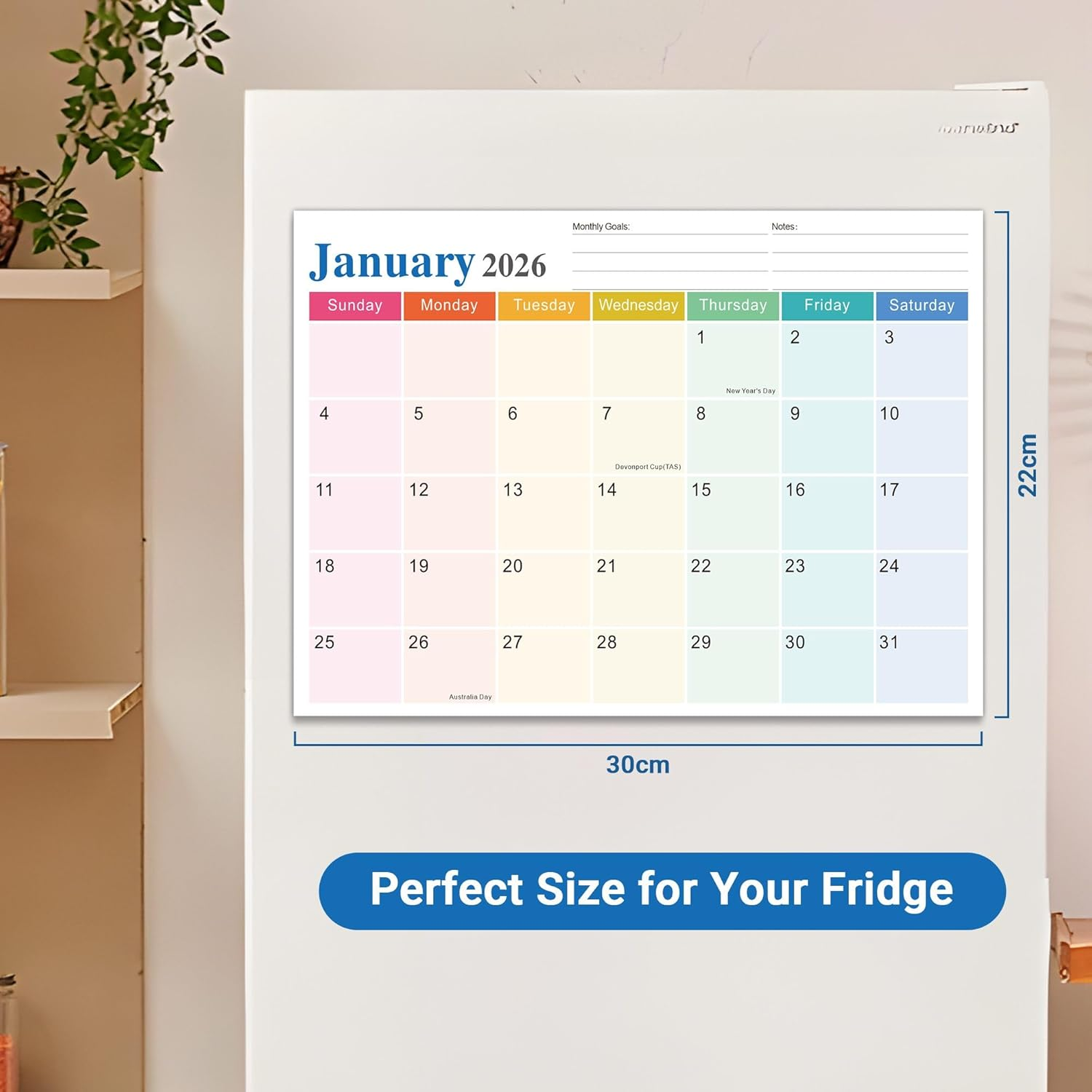 Magnetic Calendar for Refrigerator 2026-2027, 18-Month Fridge Calendars with Australia Holidays & Stickers, Monthly Planner Jan 2026&ndash;Jun 2027 for Home Family Easy Tracking Organizing Planning Gift image number 1